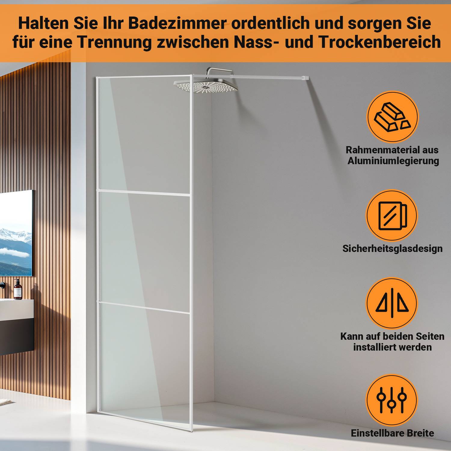 Duschabtrennung 80X200cm Duschwand für Dusche Walk-In Dusche ESG-Sicherheitsglas 5mm Silber