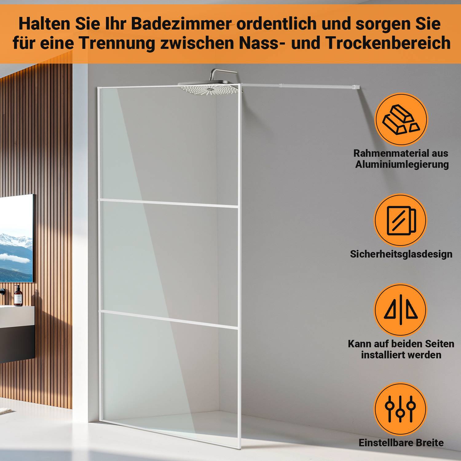 Duschabtrennung 120X200cm Duschwand für Dusche Walk-In Dusche ESG-Sicherheitsglas 5mm Silber