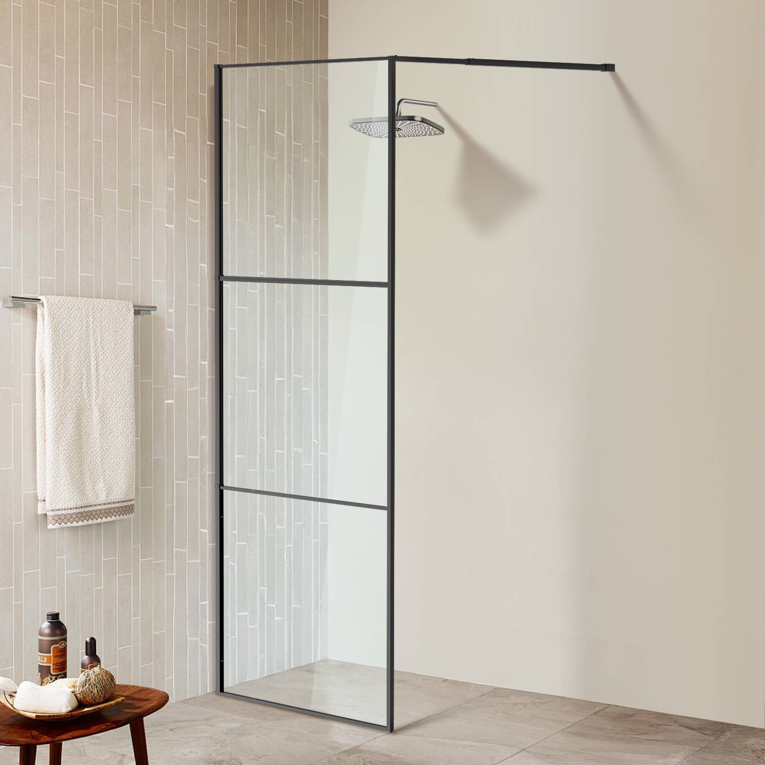 Duschabtrennung 80X200cm Duschwand für Dusche Walk-In Dusche ESG-Sicherheitsglas 5mm Schwarze