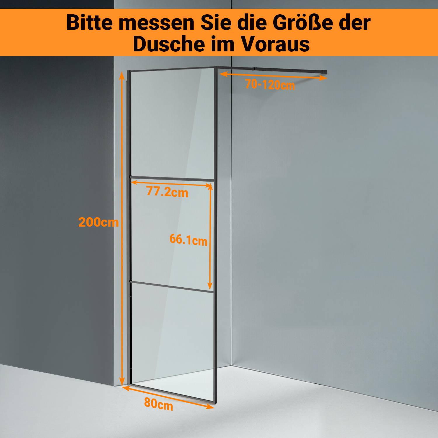 Duschabtrennung 80X200cm Duschwand für Dusche Walk-In Dusche ESG-Sicherheitsglas 5mm Schwarze