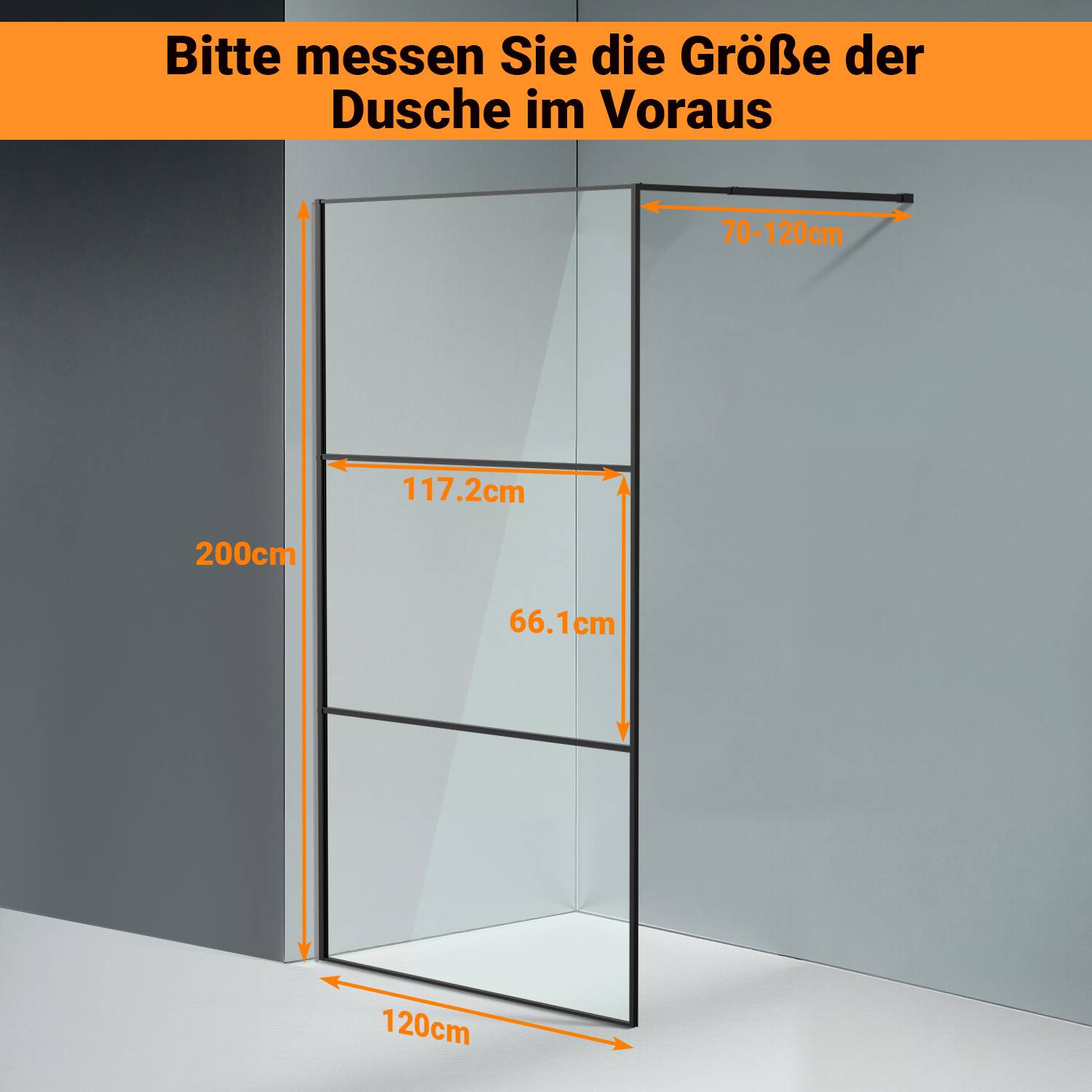 Duschabtrennung 120X200cm Duschwand für Dusche Walk-In Dusche ESG-Sicherheitsglas 5mm Schwarze