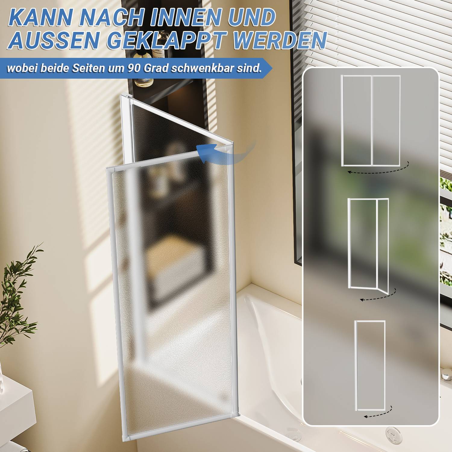 Duschabtrennung 100X140cm Faltwand für Badewanne Weiß Rahmen Duschwand Badewannenaufsatz Duschabtrennungen
