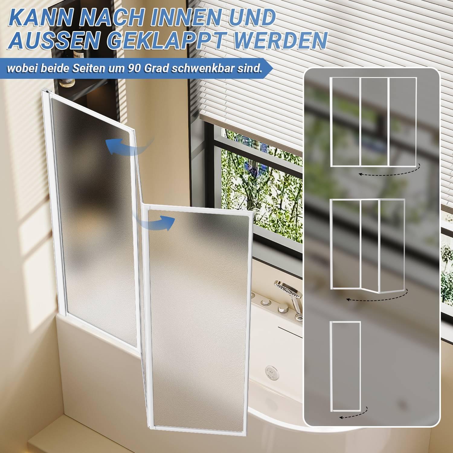 120X140cm Badewannenfaltwand Badewannenaufsatz mit Duschwand Duschabtrennung Höhe 140cm Dusche Faltwand ,Weiß