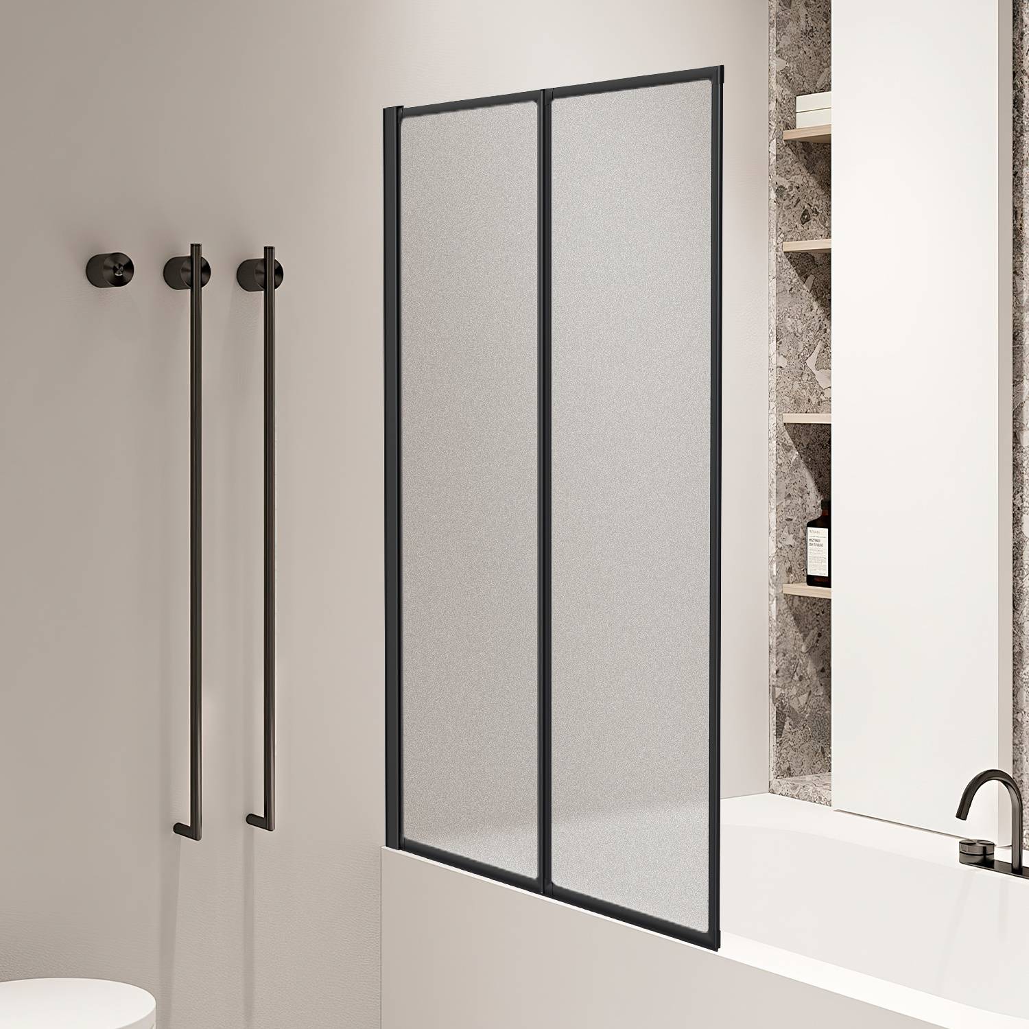 100X140cm Badewannenfaltwand Badewannenaufsatz mit Duschwand Duschabtrennung Höhe 140cm Dusche Faltwand ,Schwarz