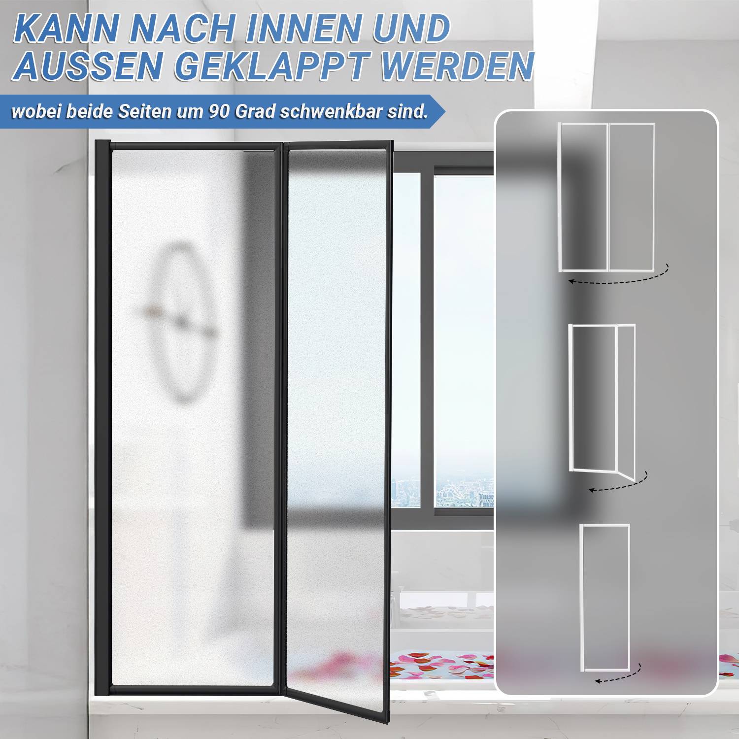 100X140cm Badewannenfaltwand Badewannenaufsatz mit Duschwand Duschabtrennung Höhe 140cm Dusche Faltwand ,Schwarz