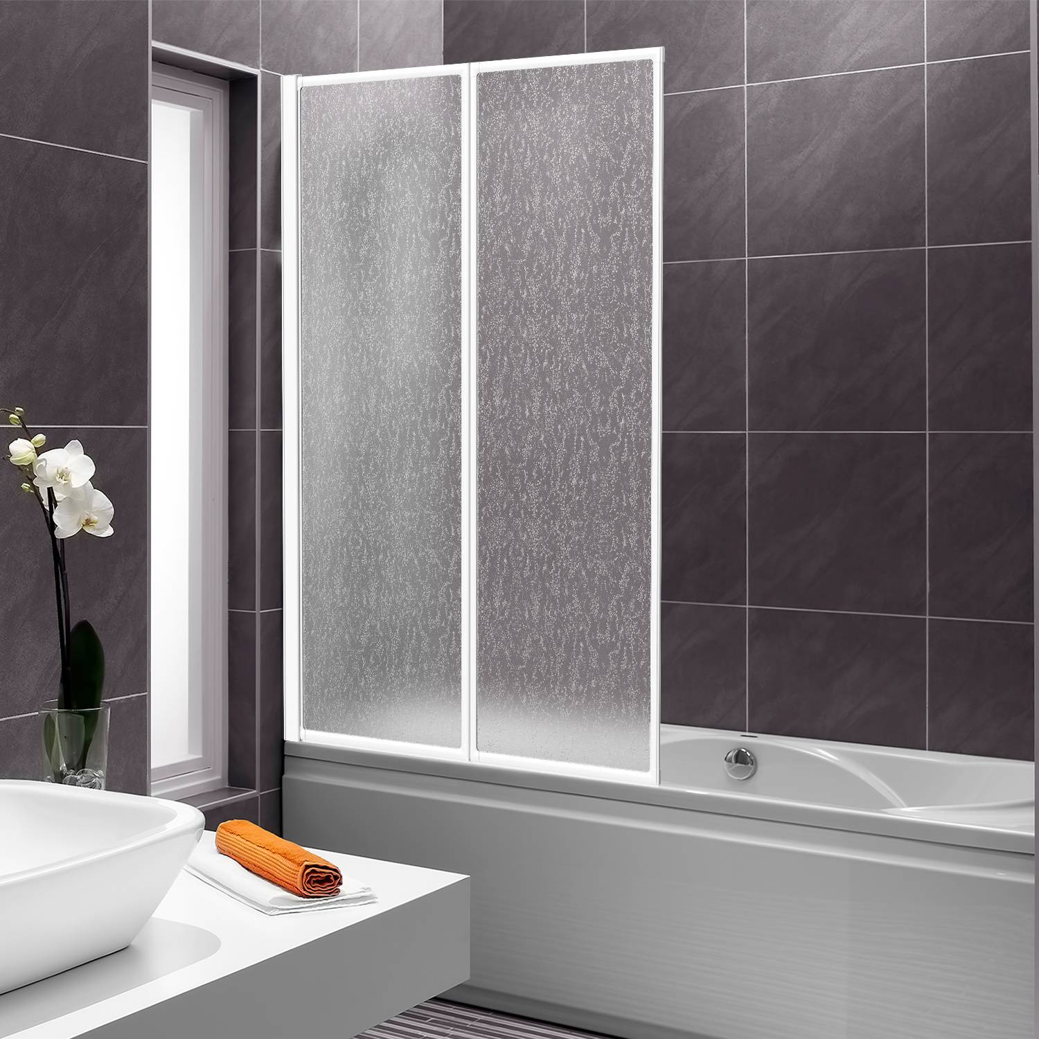 Duschabtrennung 100X140cm Faltwand für Badewanne Weiß Rahmen Duschwand Badewannenaufsatz Duschabtrennungen