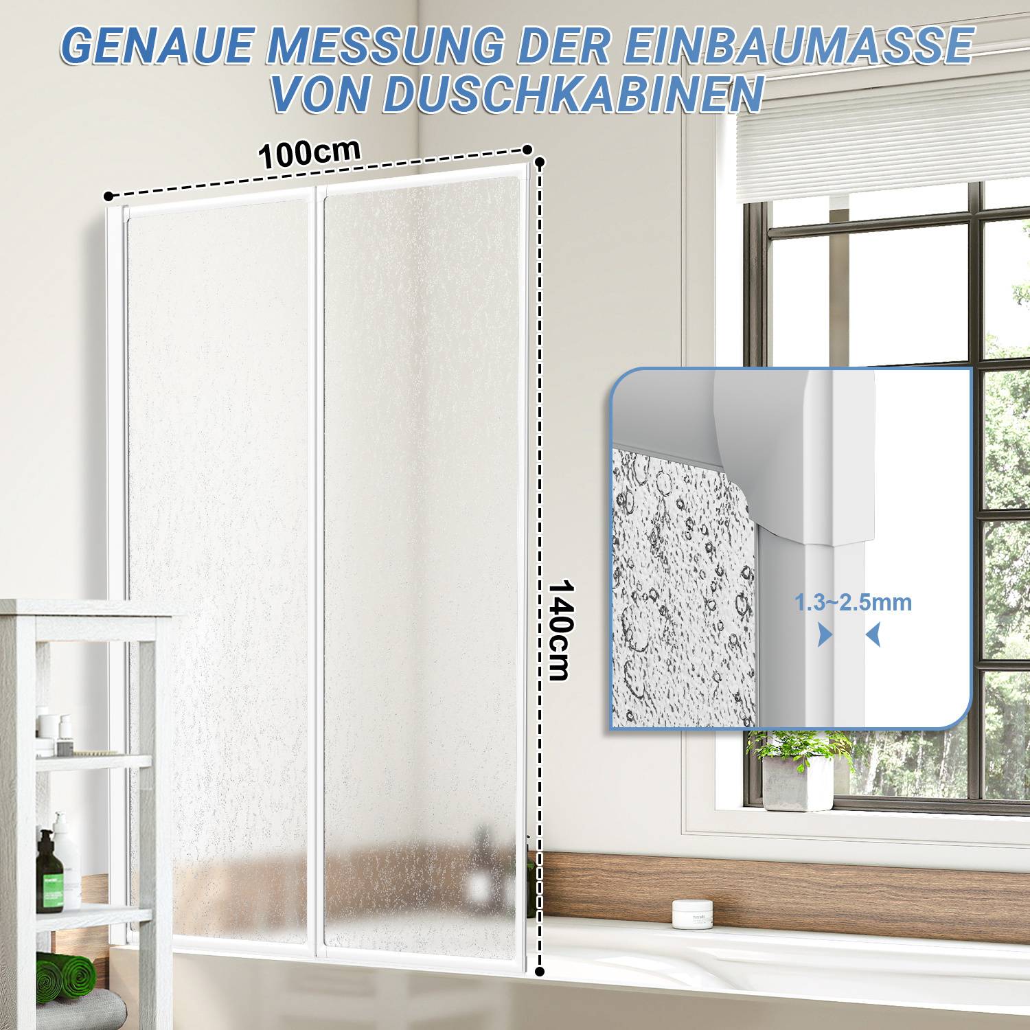Duschabtrennung 100X140cm Faltwand für Badewanne Weiß Rahmen Duschwand Badewannenaufsatz Duschabtrennungen