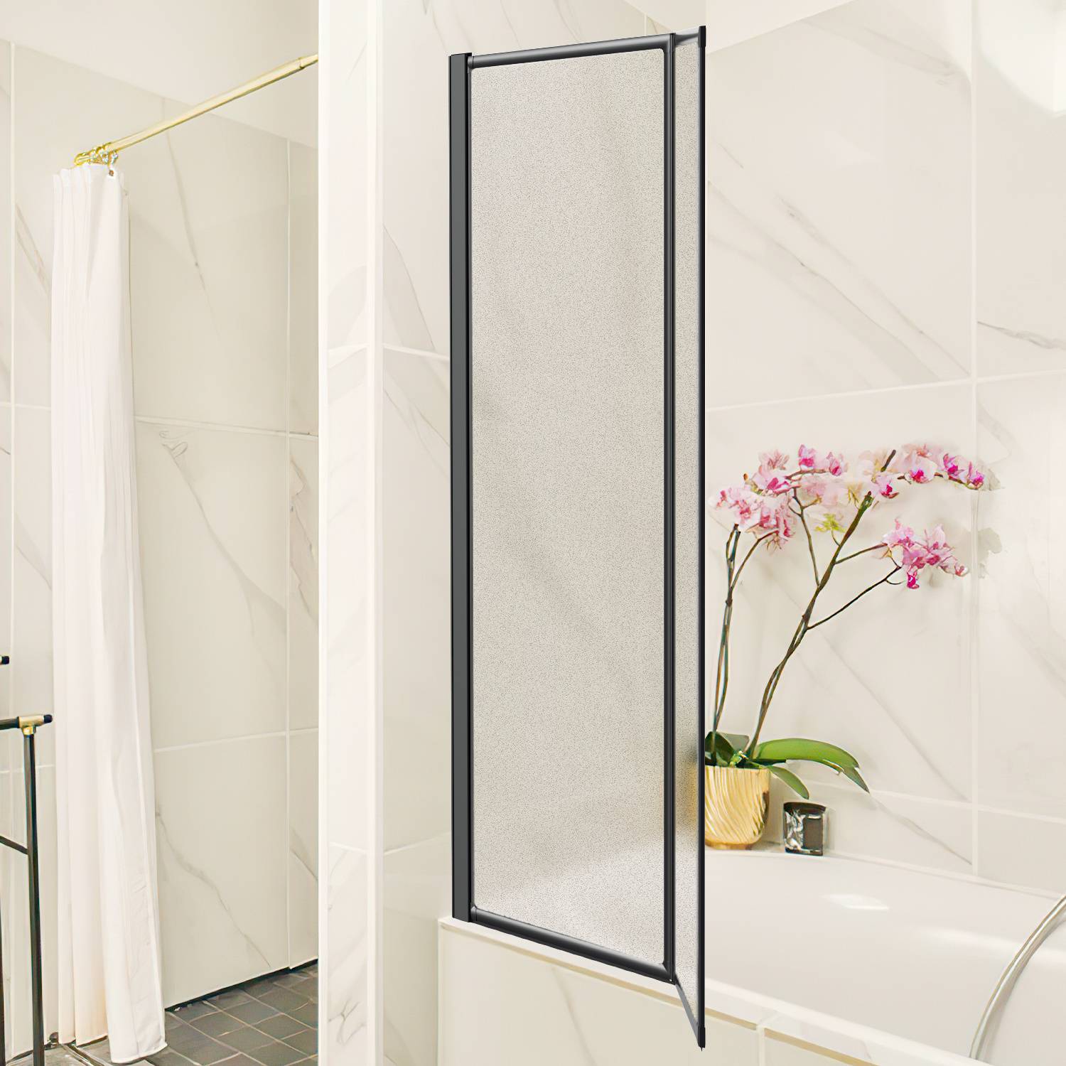 Duschabtrennung 100X140cm Faltwand für Badewanne Schwarz Rahmen Duschwand Badewannenaufsatz Duschabtrennungen