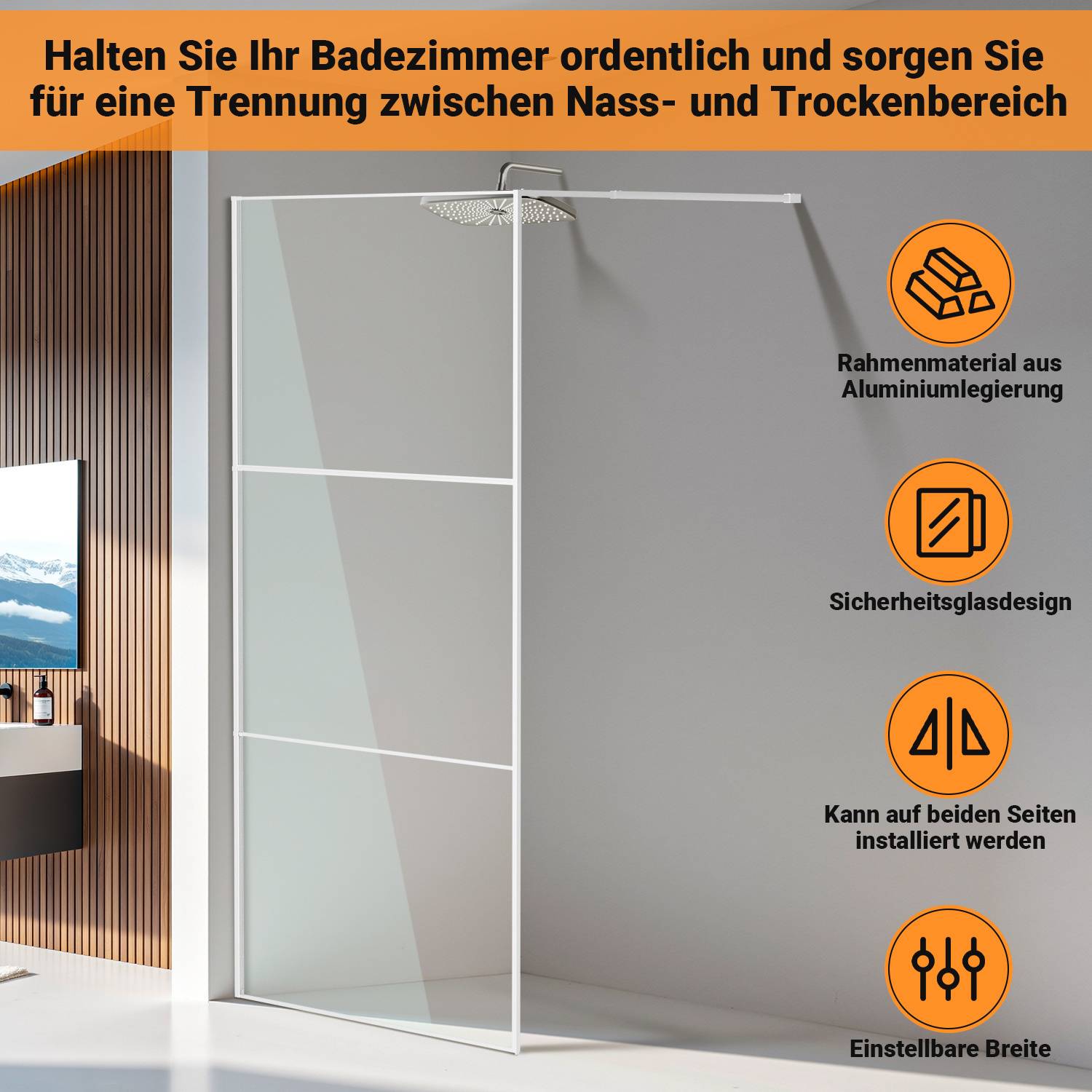 Duschabtrennung 100X200cm Duschwand für Dusche Walk-In Dusche ESG-Sicherheitsglas 5mm Silber