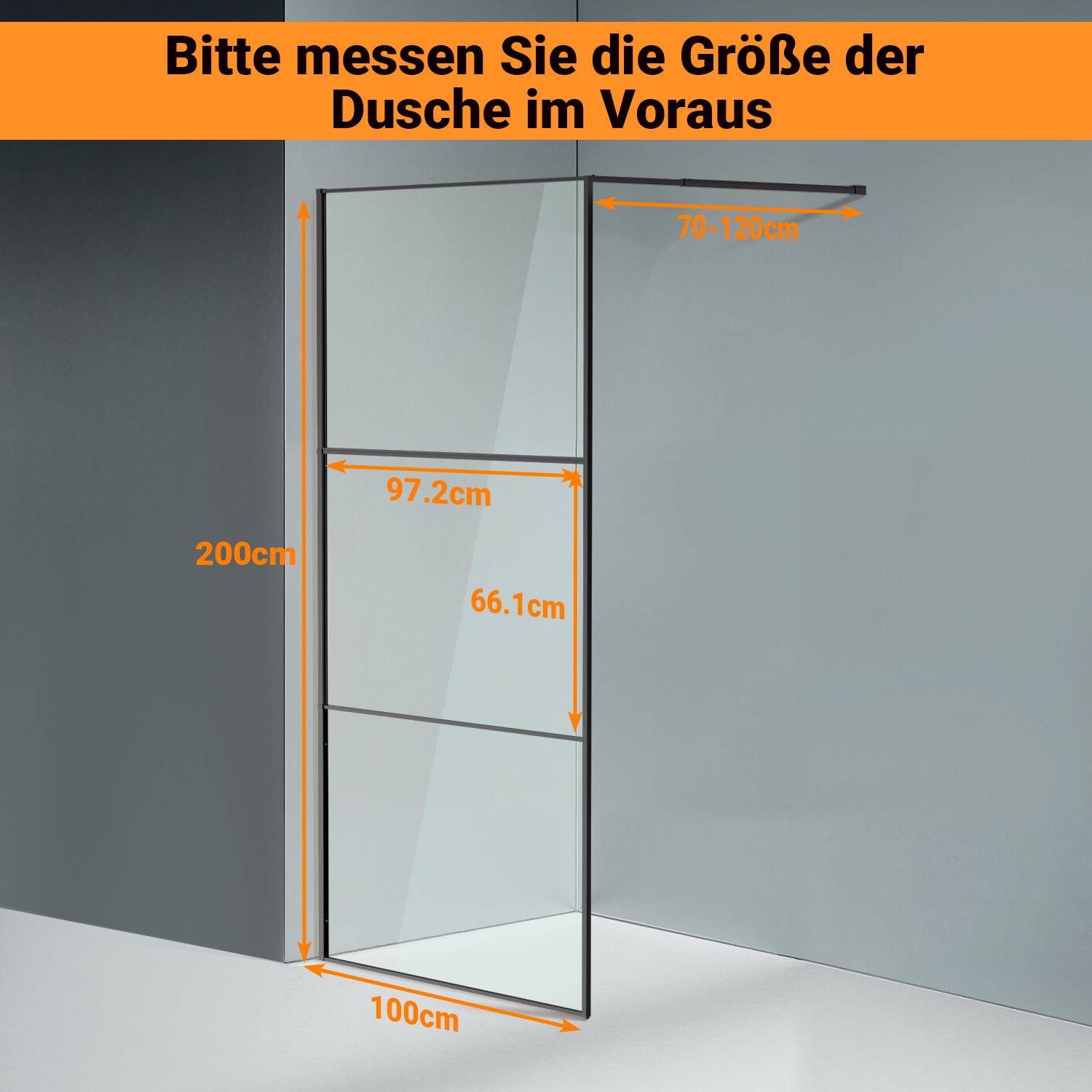 Duschabtrennung 100X200cm Duschwand für Dusche Walk-In Dusche ESG-Sicherheitsglas 5mm Schwarze