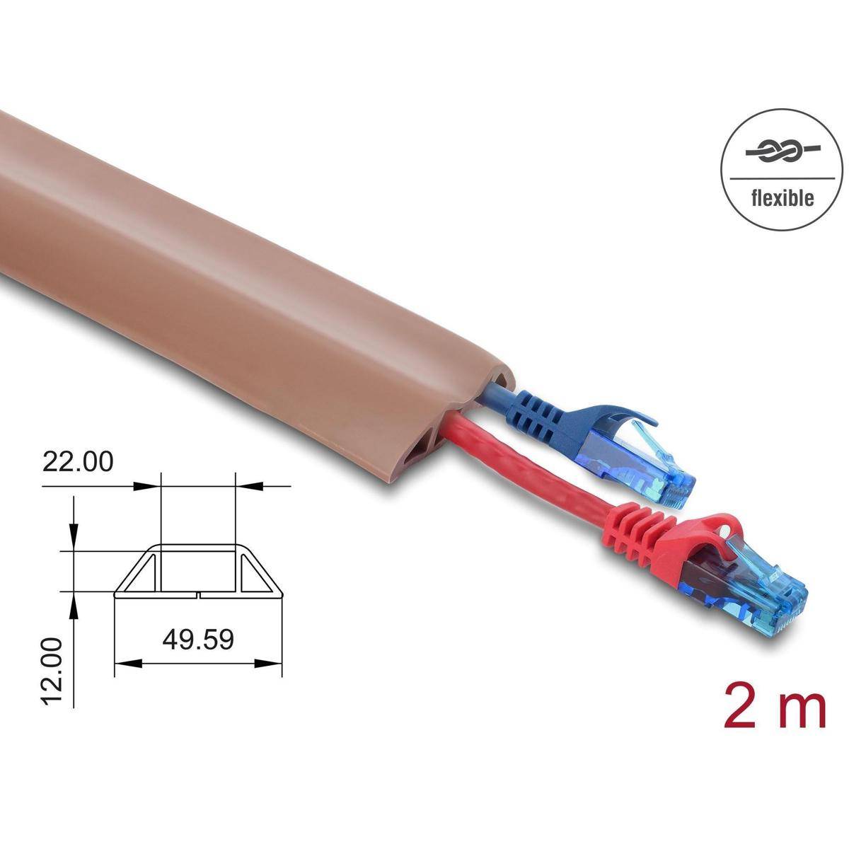 Flexibler Kabelkanal, 2 Meter, braun, Breite 49,59 mm, Höhe 12 mm, geeignet für zwei Netzwerkkabel.