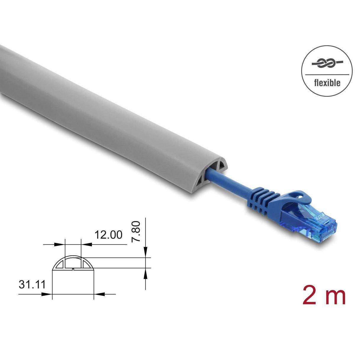 2 m flexibles Kabelschutzrohr mit Abmessungen: 12,00 mm Breite, 7,80 mm Höhe, 31,11 mm Länge. Inklusive blaues Ethernet-Kabel.