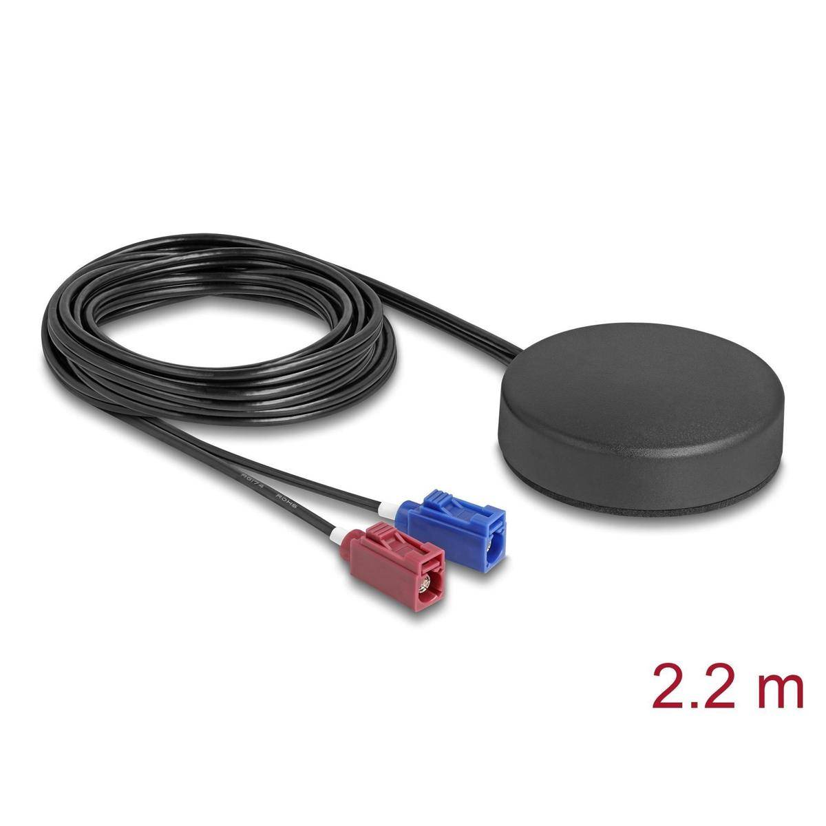 Antenne mit einem langen Kabel und Doppelsteckern. Abmessung: 2,2 Meter.