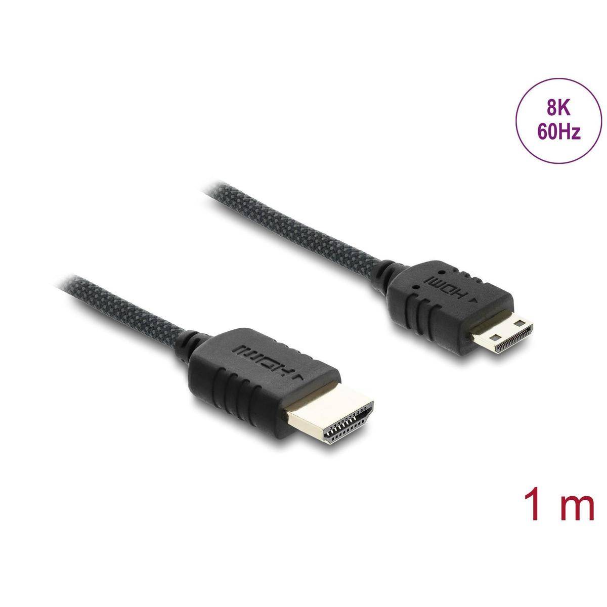 1m HDMI-Kabel, unterstützt 8K bei 60Hz, mit Standard-HDMI und Mini-HDMI-Anschlüssen, in geflochtener Ausführung für verbesserte Haltbarkeit.