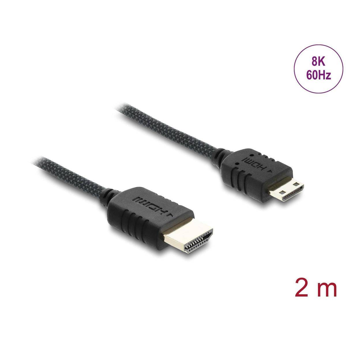 HDMI zu Micro HDMI Kabel, 2 Meter, unterstützt 8K bei 60Hz, mit schwarzer geflochtener Ummantelung für Langlebigkeit.