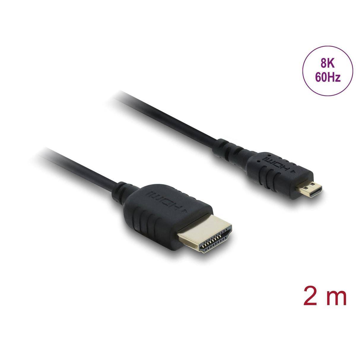 HDMI zu Micro HDMI Kabel, 2 Meter lang, unterstützt 8K Auflösung bei 60 Hz.