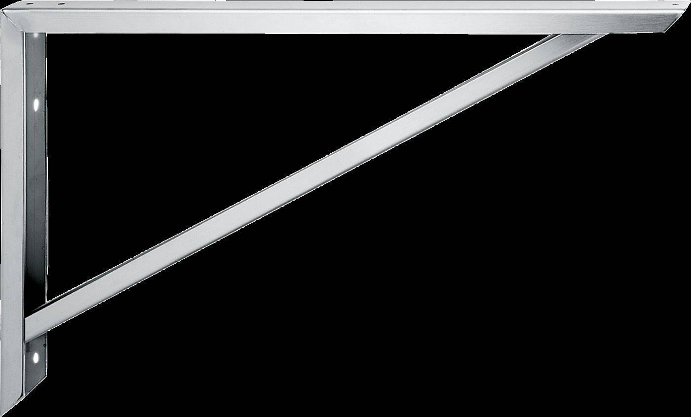 Metallwandhalter mit einem diagonalen Stützarm, der zur Verstärkung eines Regals oder einer Überdachung verwendet wird.