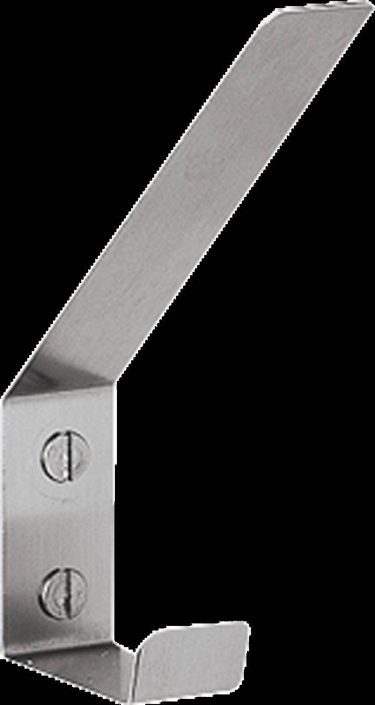 Metallwandhaken mit zwei Schraublöchern und einem abgewinkelten Arm zum Aufhängen von Gegenständen.