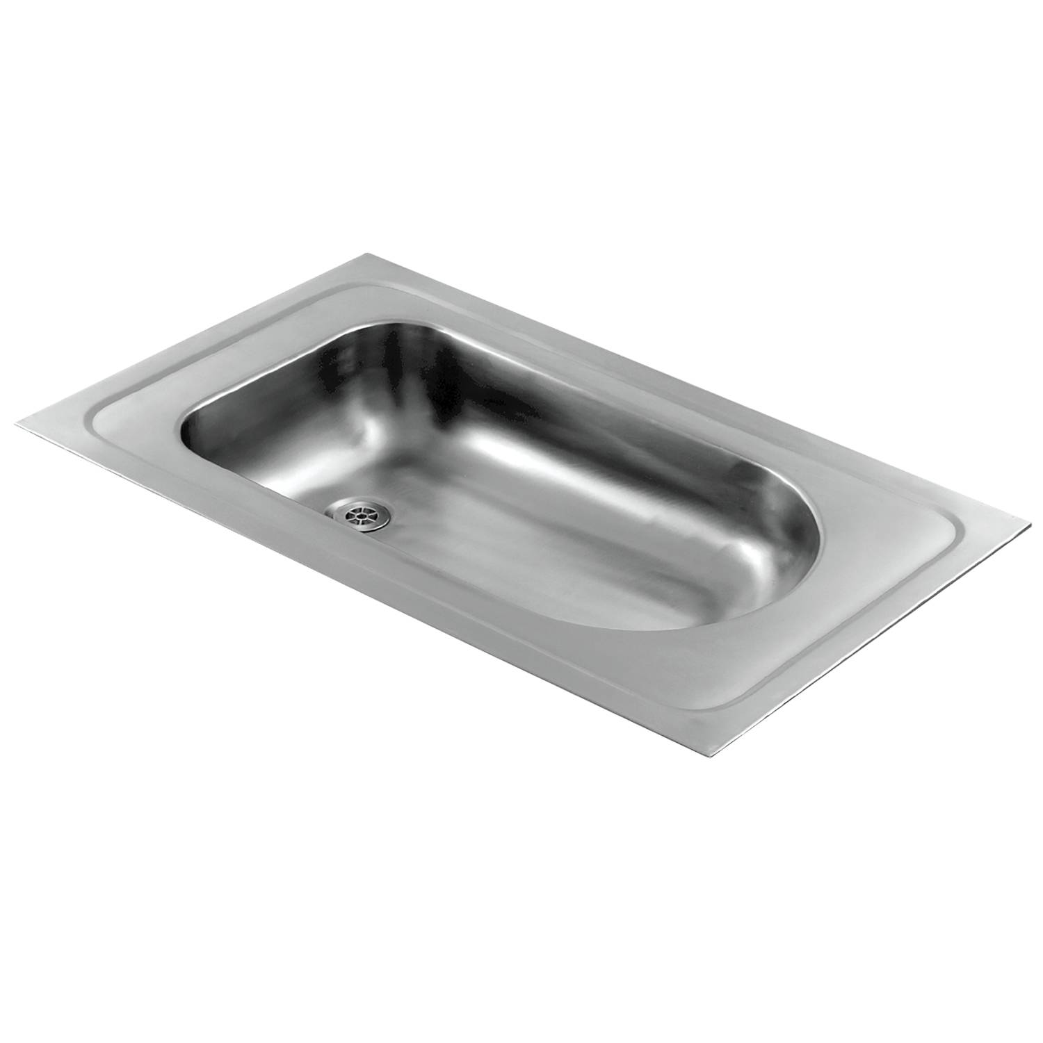 Ein Edelstahl-Küchenspülbecken mit Ablauf, vor einem schwarzen Hintergrund, das ein modernes Design zeigt.