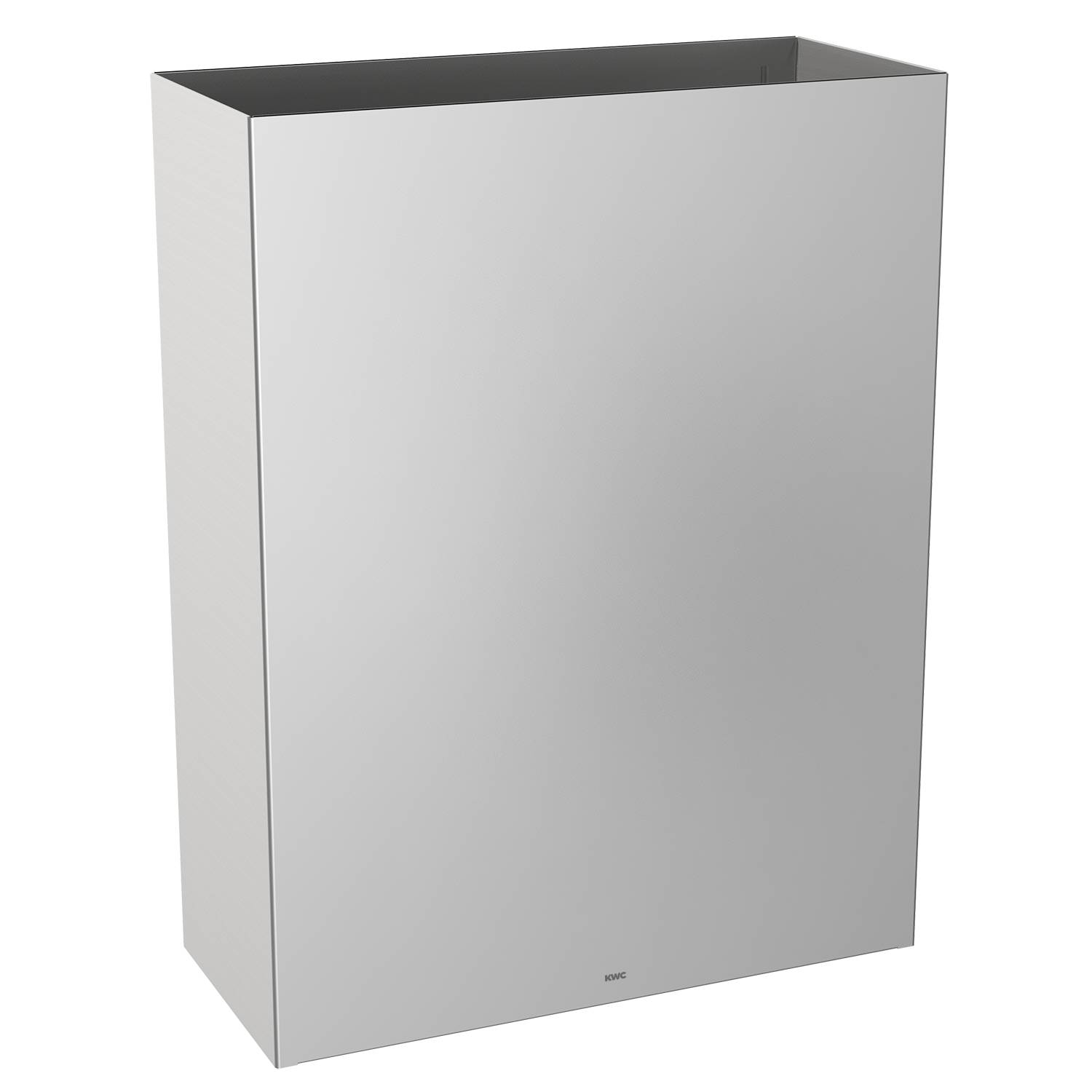 Ein hoher, rechteckiger, minimalistischer weißer Mülleimer mit schlichtem Design steht vor einem schwarzen Hintergrund.