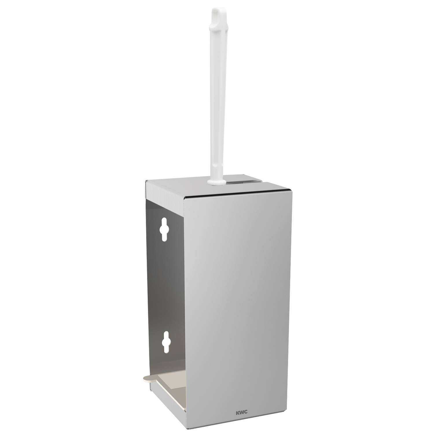 Ein schlanker, moderner, wandmontierter Toilettenbürstenhalter mit langem Griff, in minimalistischem Stil, vor einem schlichten schwarzen Hintergrund.