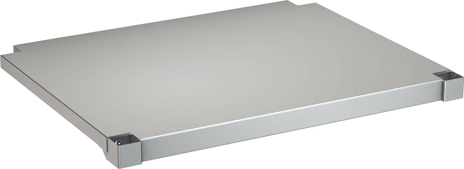 Eine Nahaufnahme einer großen, glatten, metalligen rechteckigen Oberfläche mit einer leichten Vorragung am Rand, die einer industriellen Komponente ähnelt.