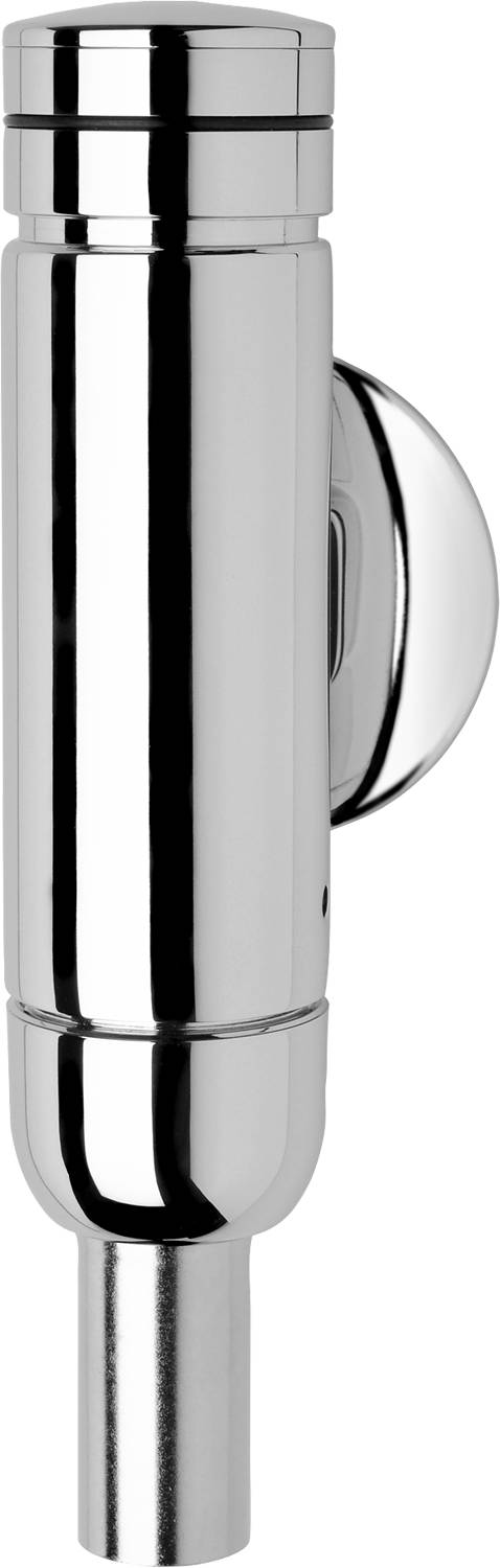 Ein glänzendes, zylindrisches Chromobjekt mit reflektierender Oberfläche vor einem schwarzen Hintergrund.