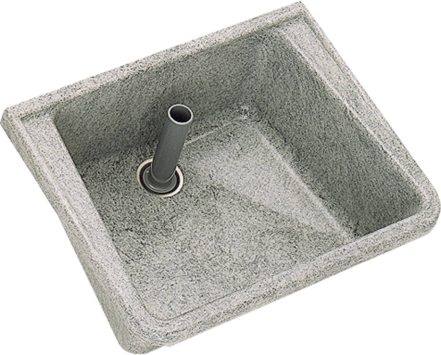 Granitspüle mit zentralem Ablauf, von oben betrachtet.