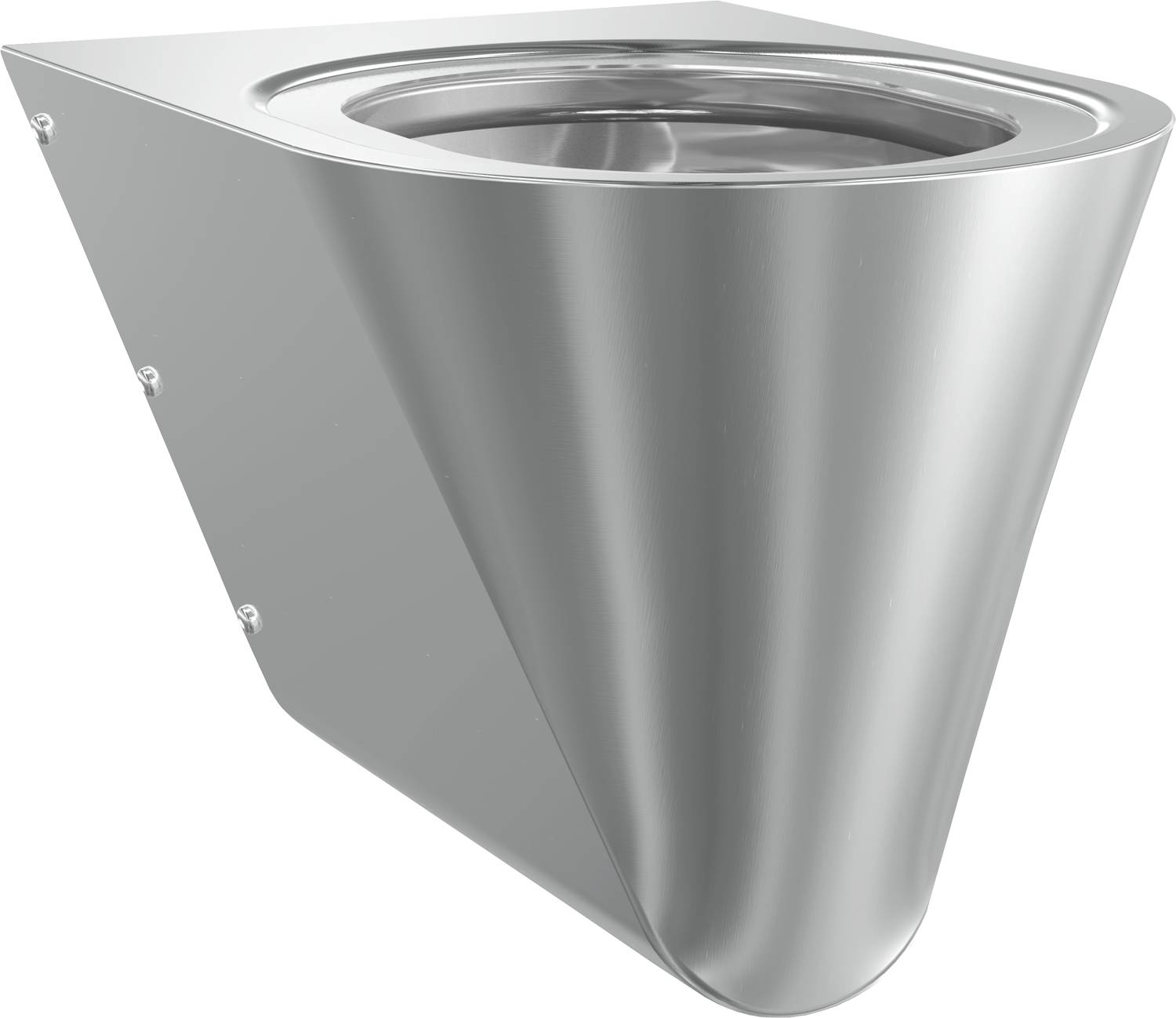 An der Wand befestigte, Edelstahl-Gefängnistoilette mit elegantem, modernem Design, ausgestattet mit einer glatten, gerundeten Schüssel und ohne sichtbaren Wassertank.