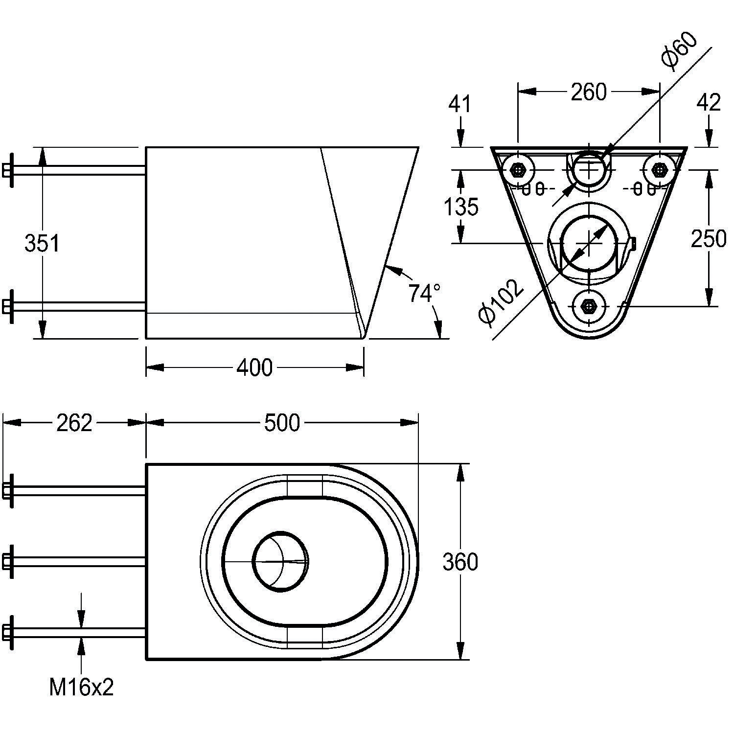 Technische Zeichnung eines dreieckigen und rechteckigen mechanischen Bauteils mit Maßangaben: Länge 500, Breite 400, verschiedene Lochdurchmesser und Positionen gekennzeichnet.