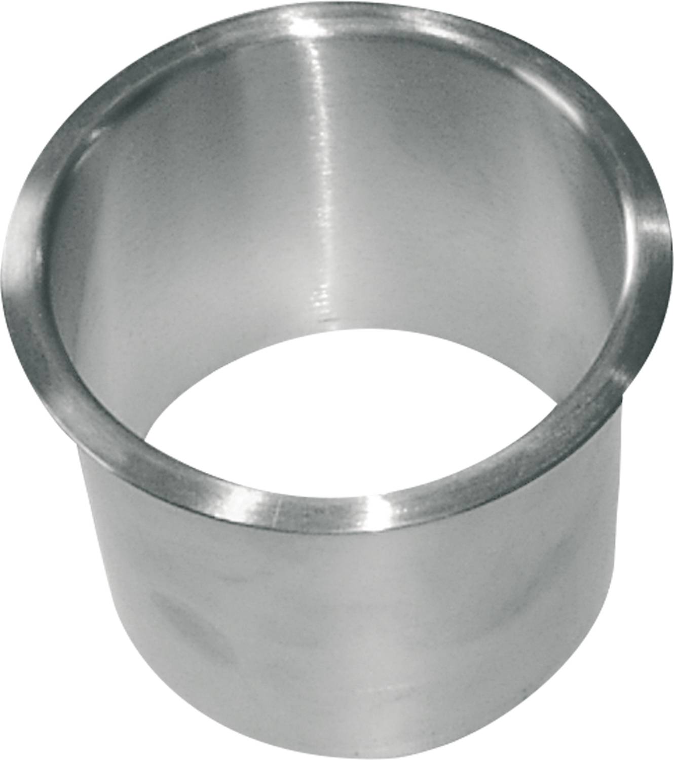 Ein glänzender, metallischer Zylinder-Ring mit einer glatten Oberfläche, der vor einem schlichten schwarzen Hintergrund präsentiert wird.