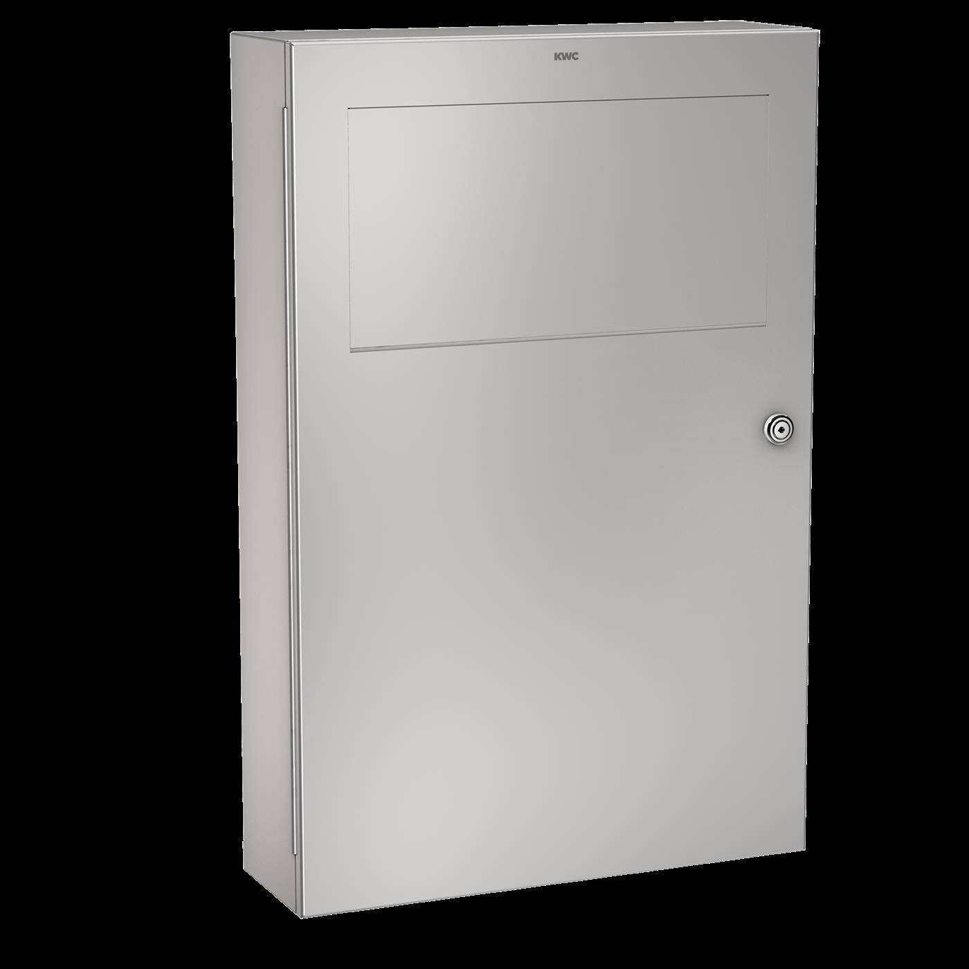 Grauer Metall-Elektroschrank mit verschließbarer Tür, geschlossen vor schwarzem Hintergrund abgebildet.