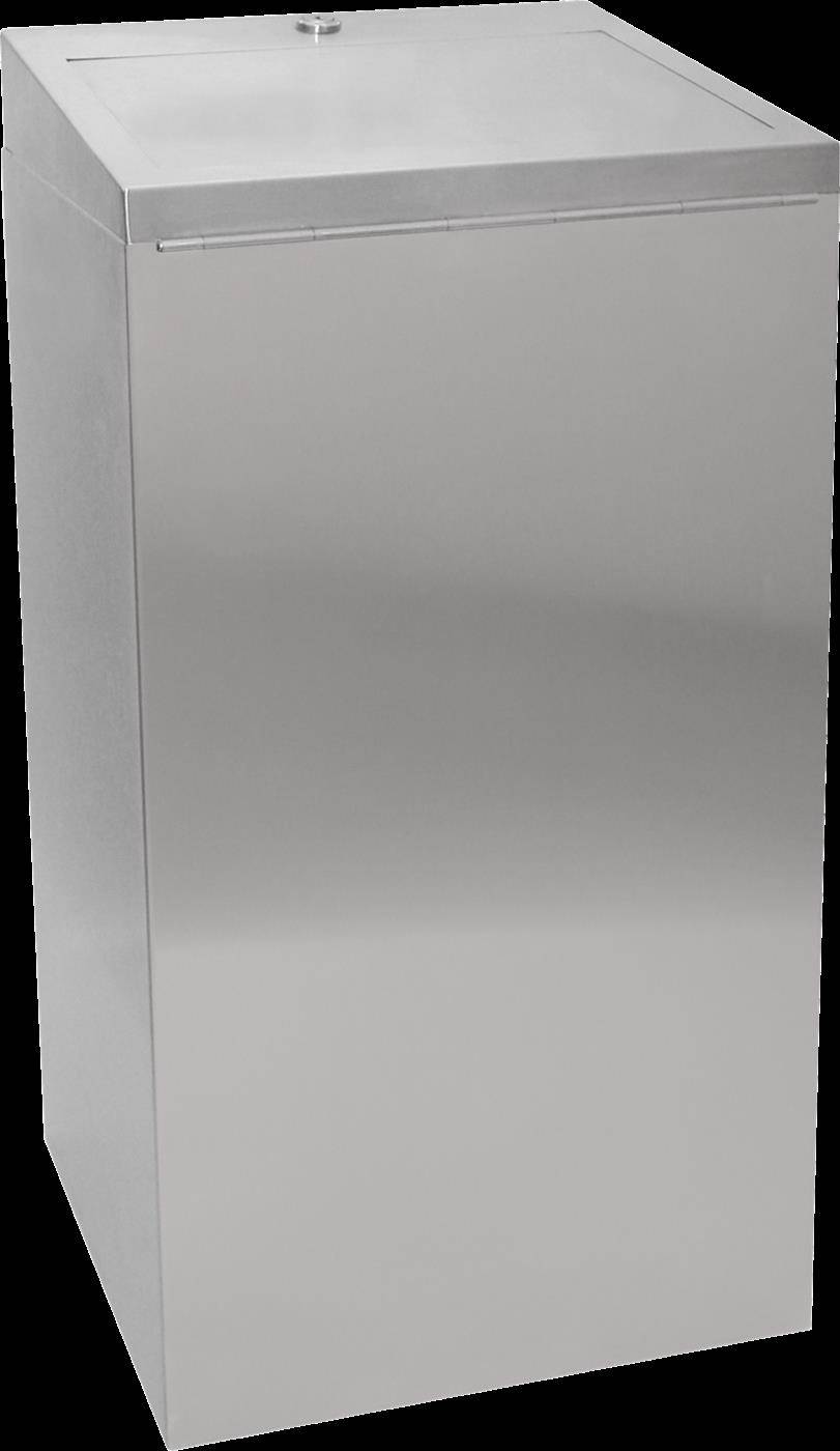 Einfacher weißer Metalllagerschrank mit aufklappbarem Deckel, vor schwarzem Hintergrund abgebildet.