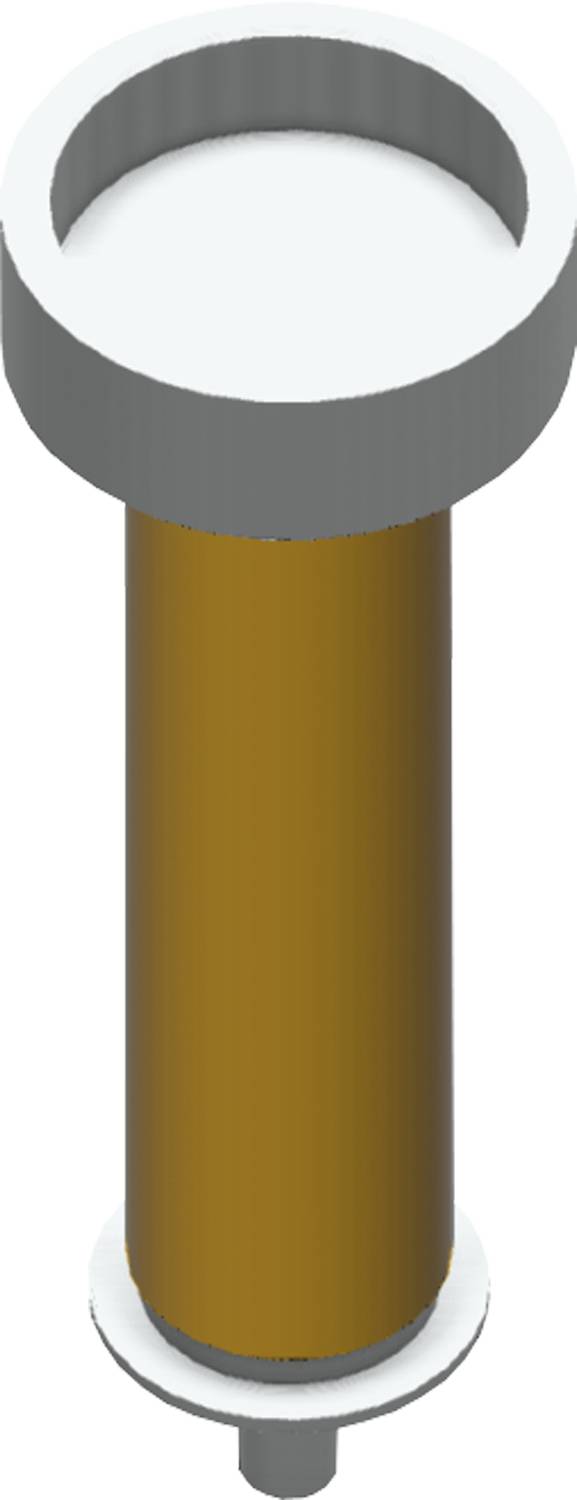 Eine Nahaufnahme einer zylindrischen Säule in Senfgelb vor einem schwarzen Hintergrund.