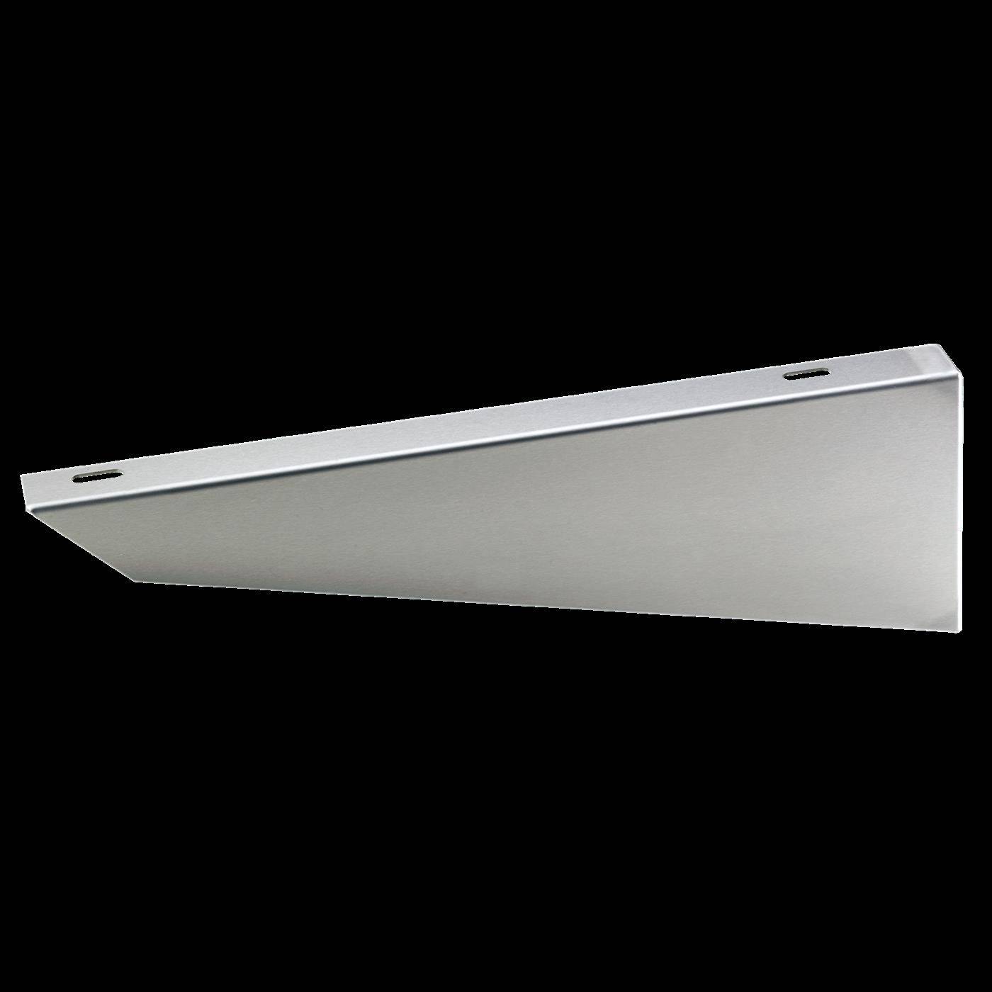 Metallisches Silber-Regalhalter oder Stützarm auf schwarzem Hintergrund gezeigt.