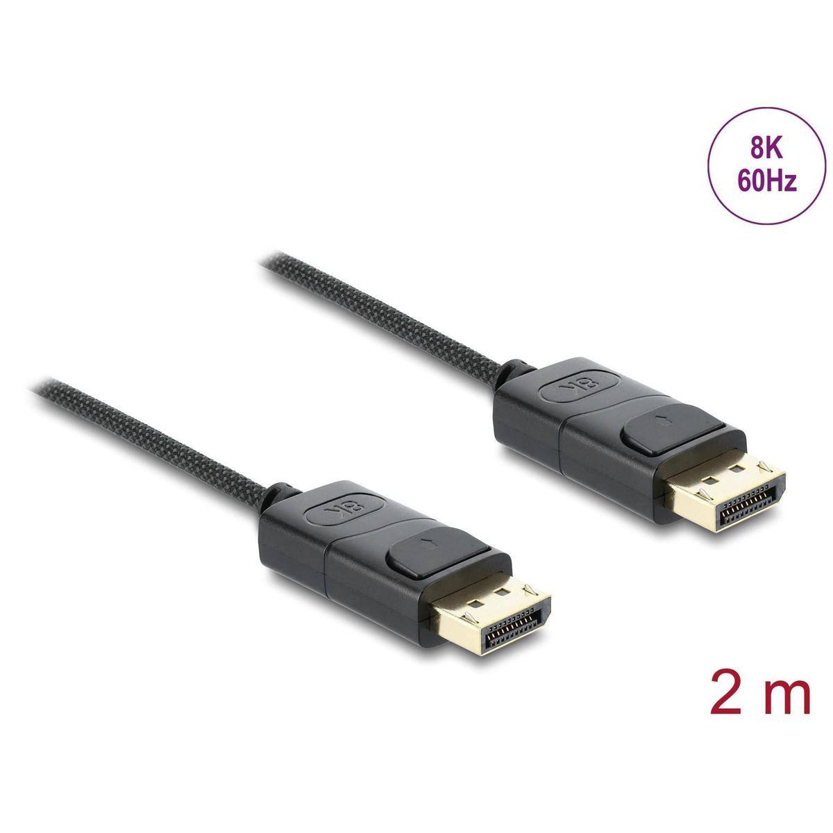 DisplayPort-Kabel, 2 Meter lang, geeignet für 8K bei 60 Hz.