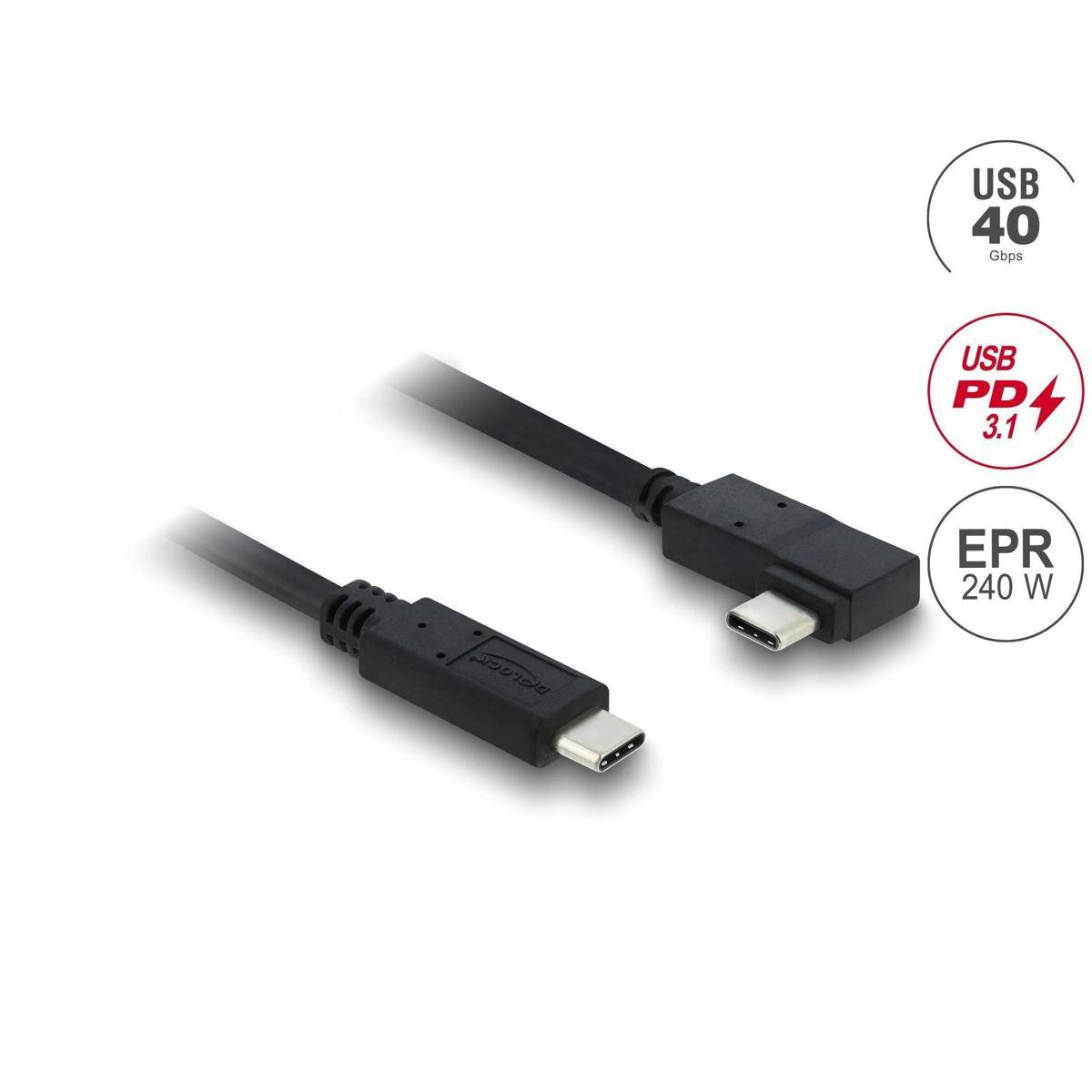 USB-C-Kabel mit 'EPR 240W'-Kennzeichnung, das Hochleistungs-Stromversorgung und schnelle Datenübertragungsfähigkeiten anzeigt.