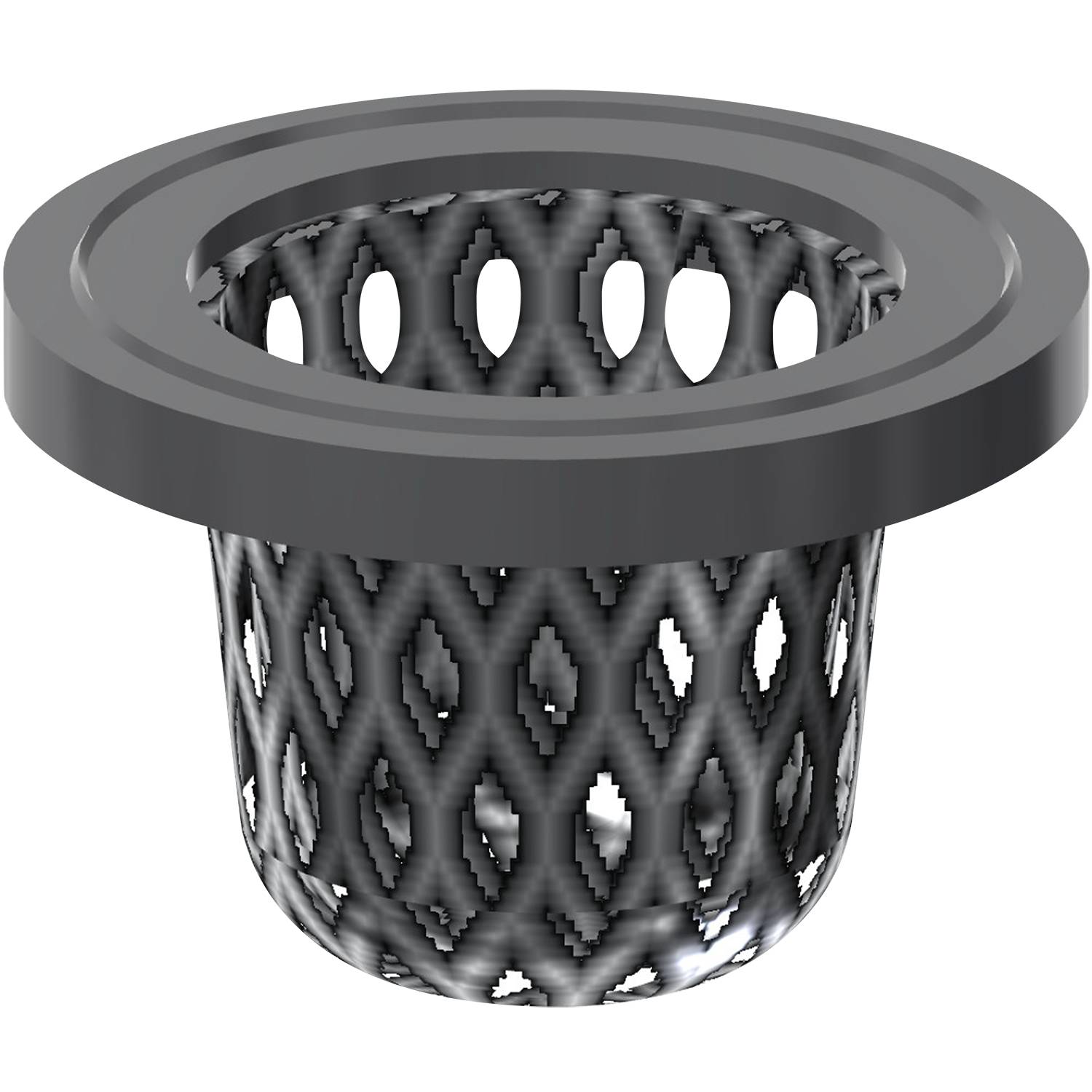 Ein metallischer Spülbeckensieb mit Maschendesign und rundem Rand, der dazu dient, Schmutz zu filtern und gleichzeitig Wasser ablaufen zu lassen.