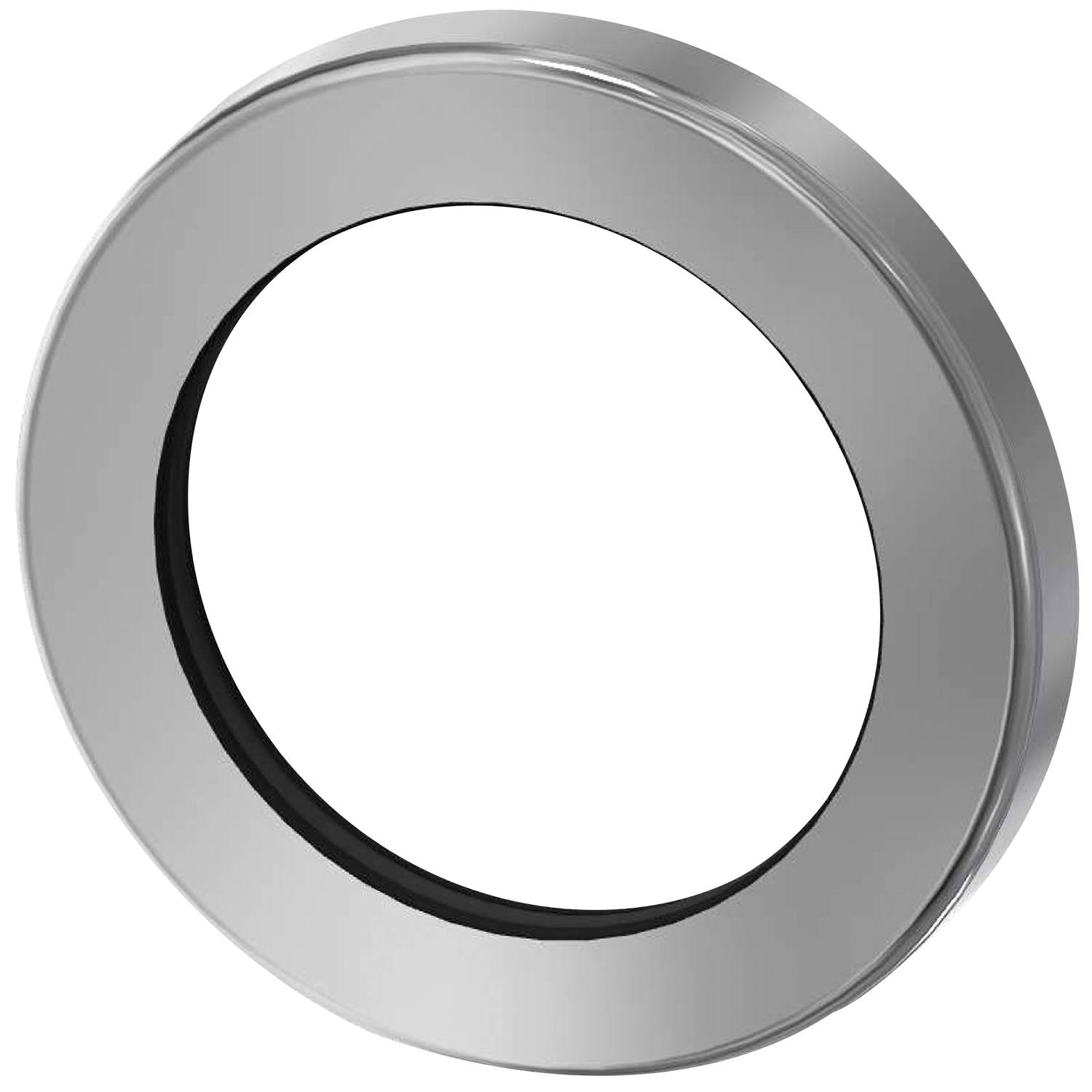 Eine silberne Metallscheibe mit kreisförmiger Gestalt und einem zentralen Loch.