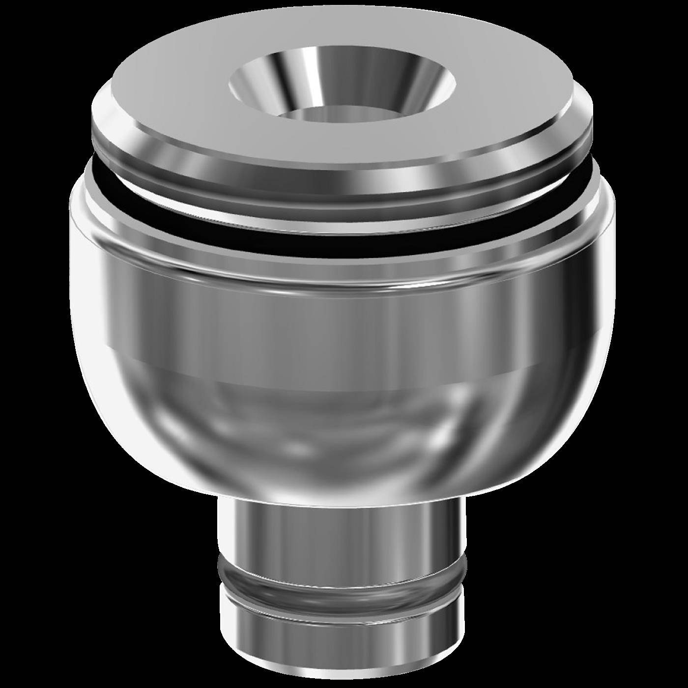 Metallisches mechanisches Lager- oder Verbindungsbauteil in Nahaufnahme vor schwarzem Hintergrund.
