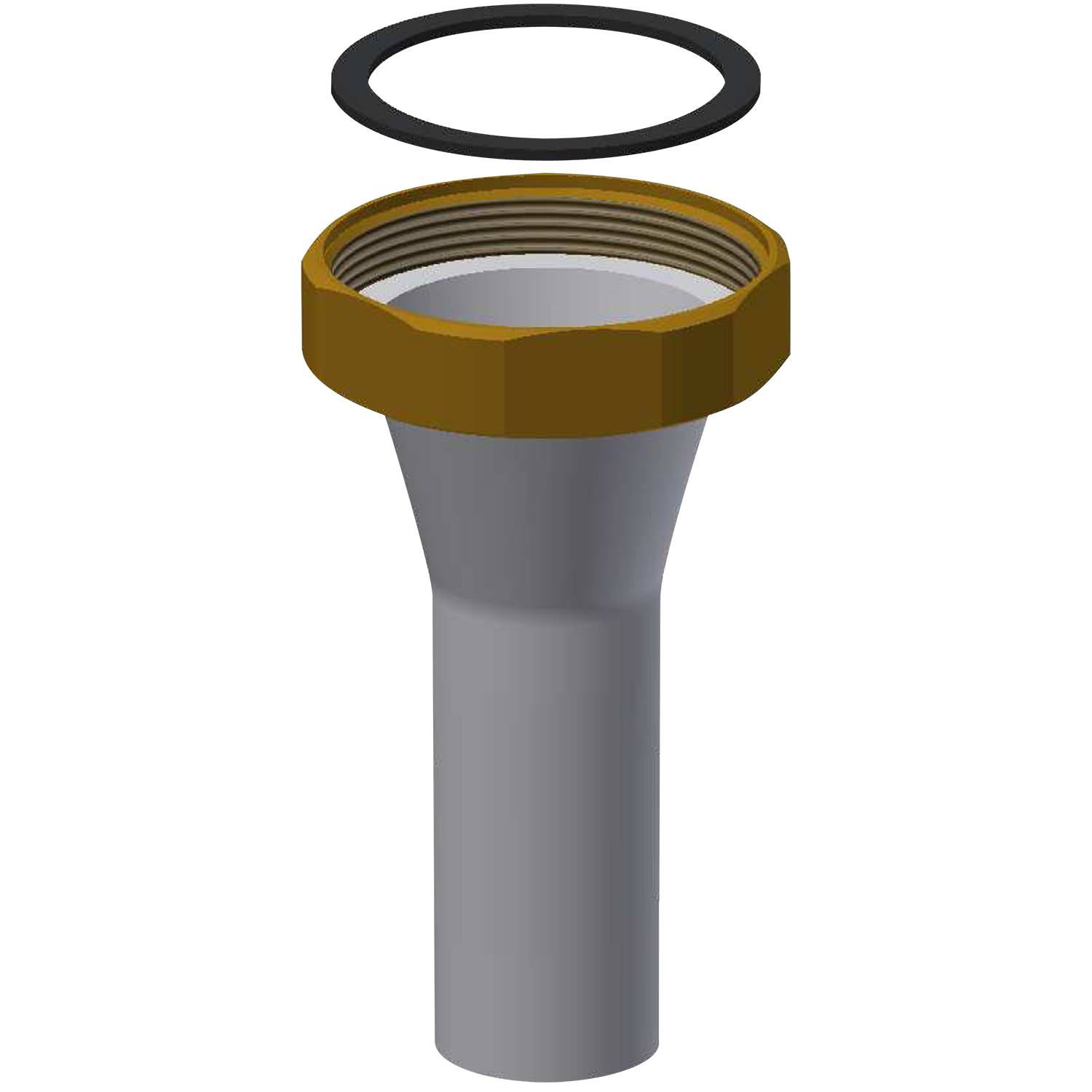 Ein Rohranschluss mit Gummidichtung und verschraubter Metallkupplung, der zum Befestigen von Rohrleitungen verwendet wird.