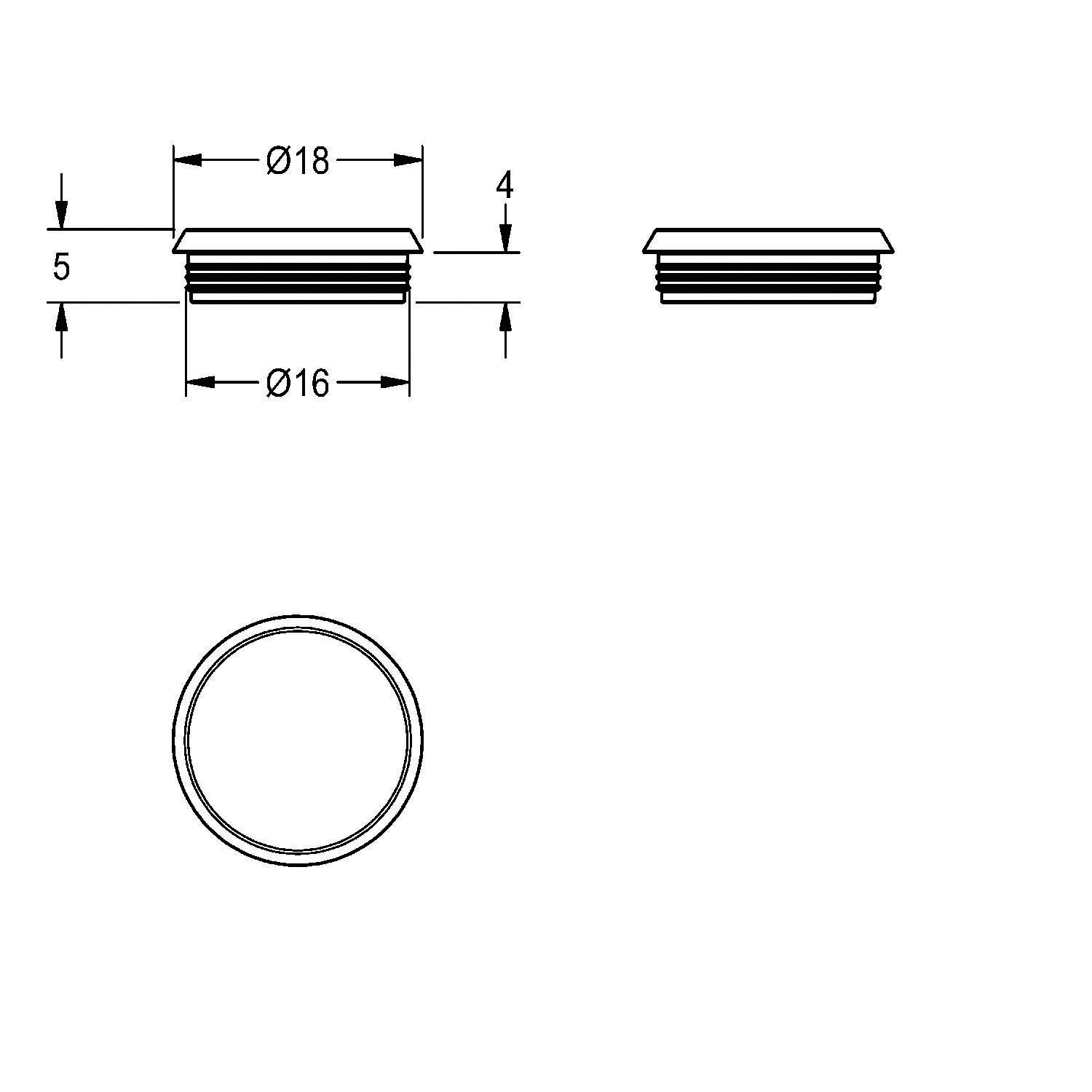 Technische Zeichnung eines Kreisstechers mit Maßen: 18 mm Durchmesser, 16 mm Innendurchmesser, 5 mm Höhe und 4 mm Randtiefe.