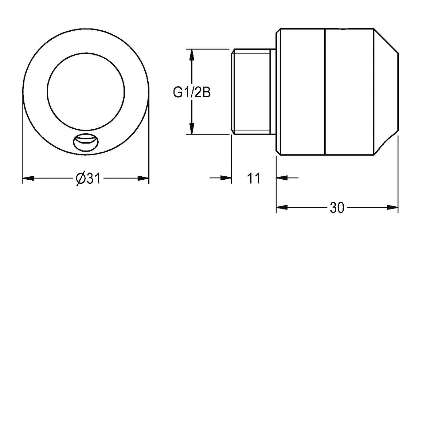Technische Zeichnung eines zylindrischen Teils mit Vorder- und Seitenansicht, beschriftet mit G1/2B, Ø31, 11 und 30 Millimetern.