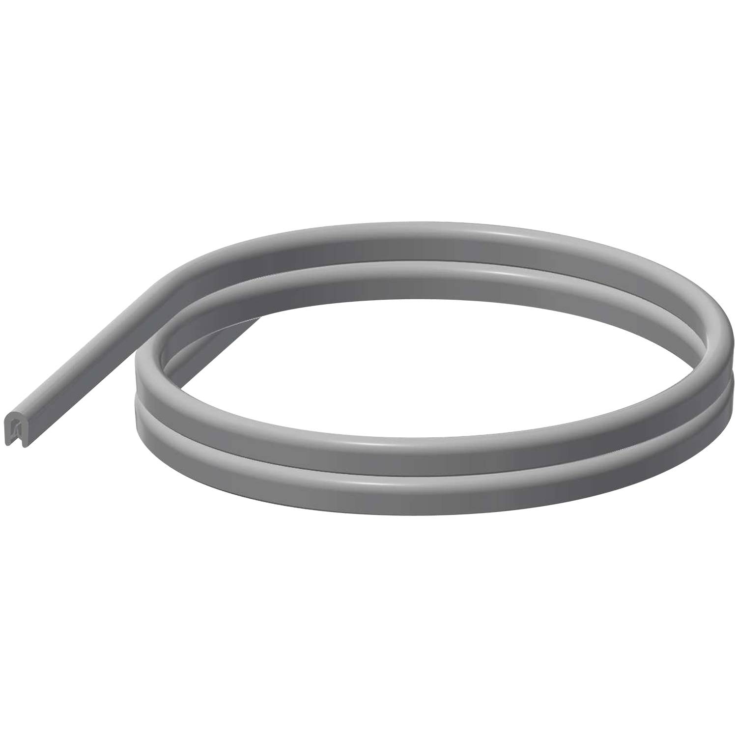 Ein aufgerolltes graues Kabel, das ordentlich vor einem schwarzen Hintergrund angeordnet ist, wobei ein Ende leicht hervorschaut und Flexibilität und Nutzbarkeit andeutet.