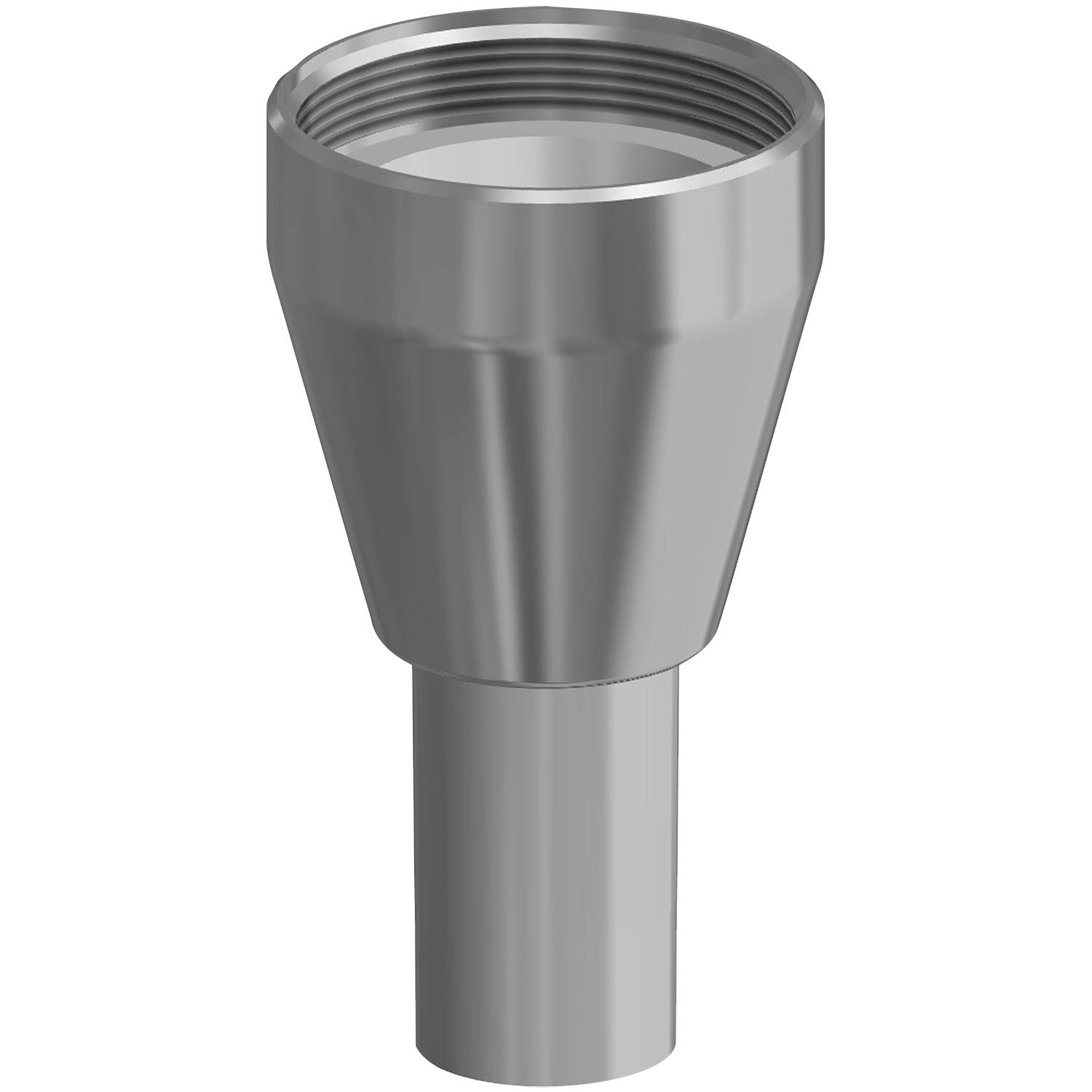 Ein metallischer, zylindrischer Trichter mit breitem Oberteil, der sich zu einer schmalen Basis verjüngt, geeignet für die effiziente Führung von Flüssigkeiten oder kleinen Partikeln.