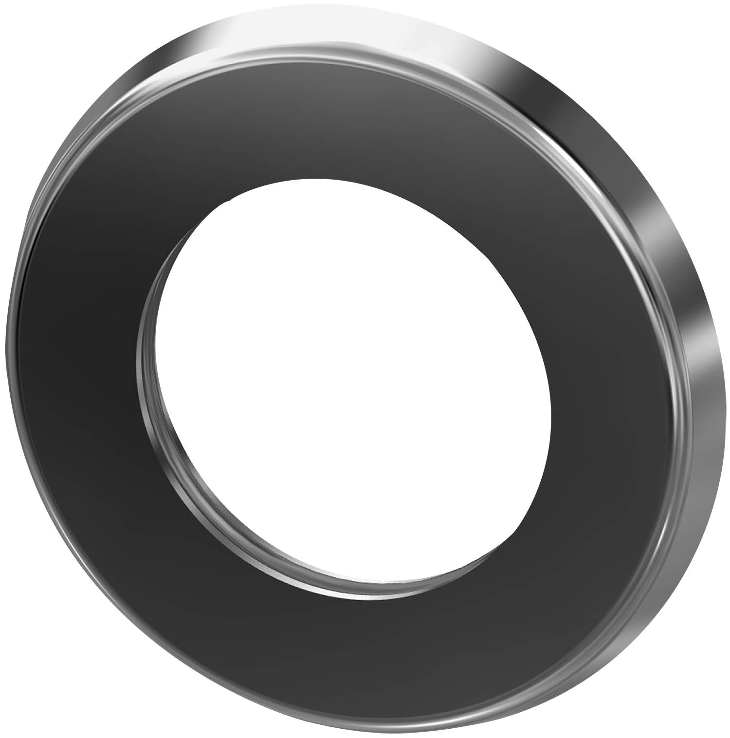 Ein glänzender, kreisförmiger Metallring mit einer glatten Oberfläche und reflektierenden Eigenschaften.