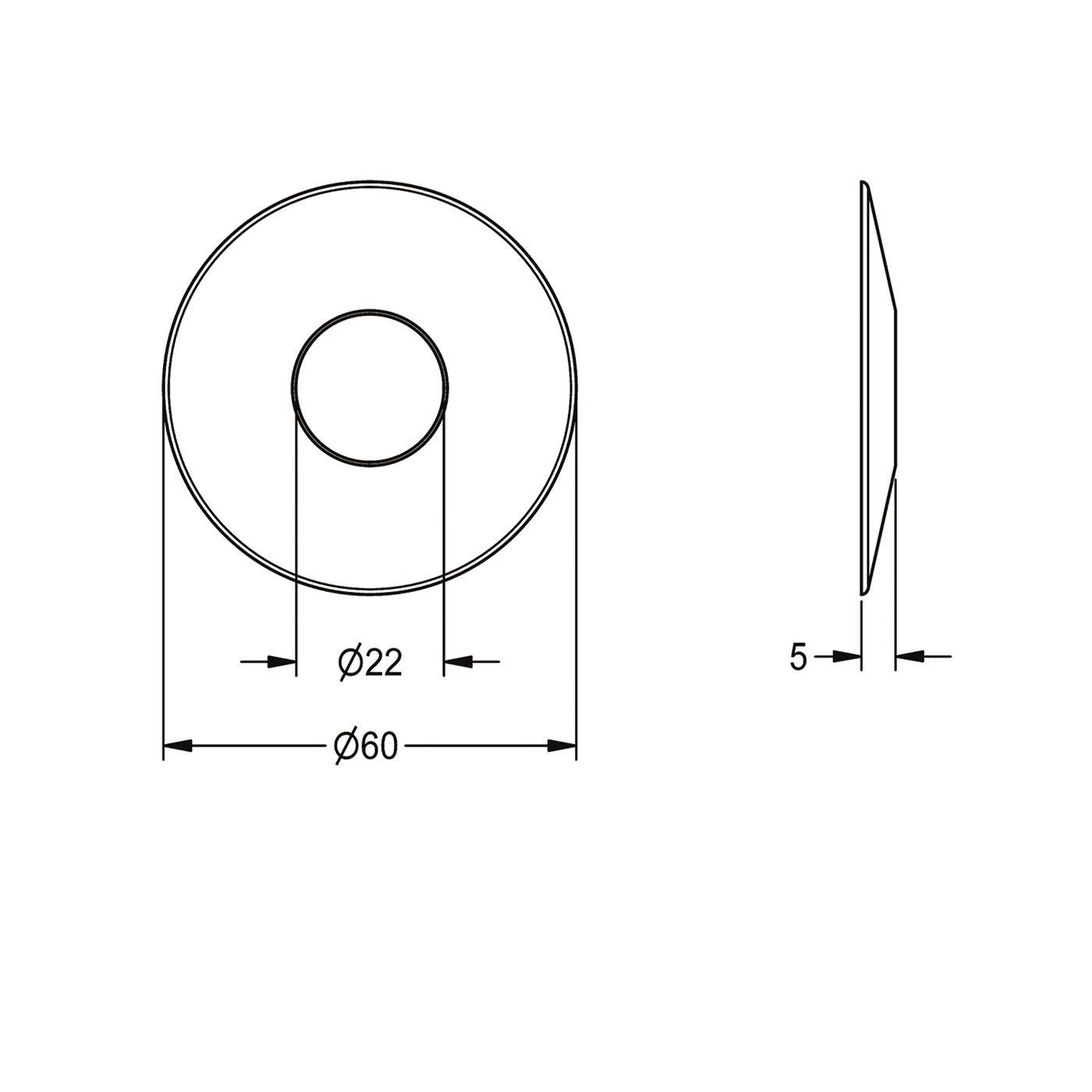 Technische Zeichnung eines kreisförmigen Bauteils mit Außendurchmesser Ø60, Innendurchmesser Ø22 und Seitenwandstärke 5 mm.