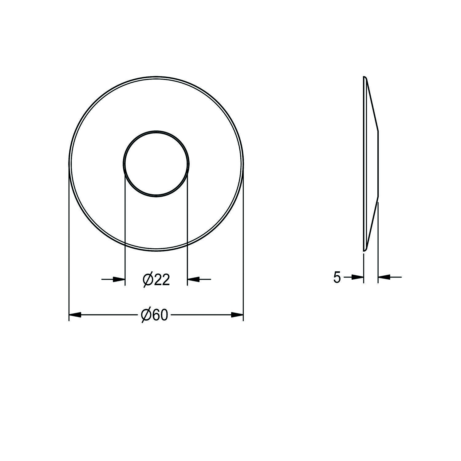 Technische Zeichnung einer kreisförmigen Unterlegscheibe mit 60 mm Außendurchmesser, 22 mm Innenloch und 5 mm Dicke.