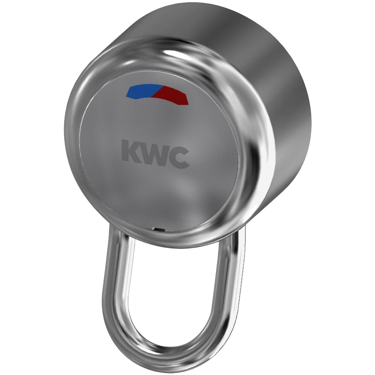 Ein silberner Vorhängeschloss mit der Gravur 'KWC' auf der Vorderseite.