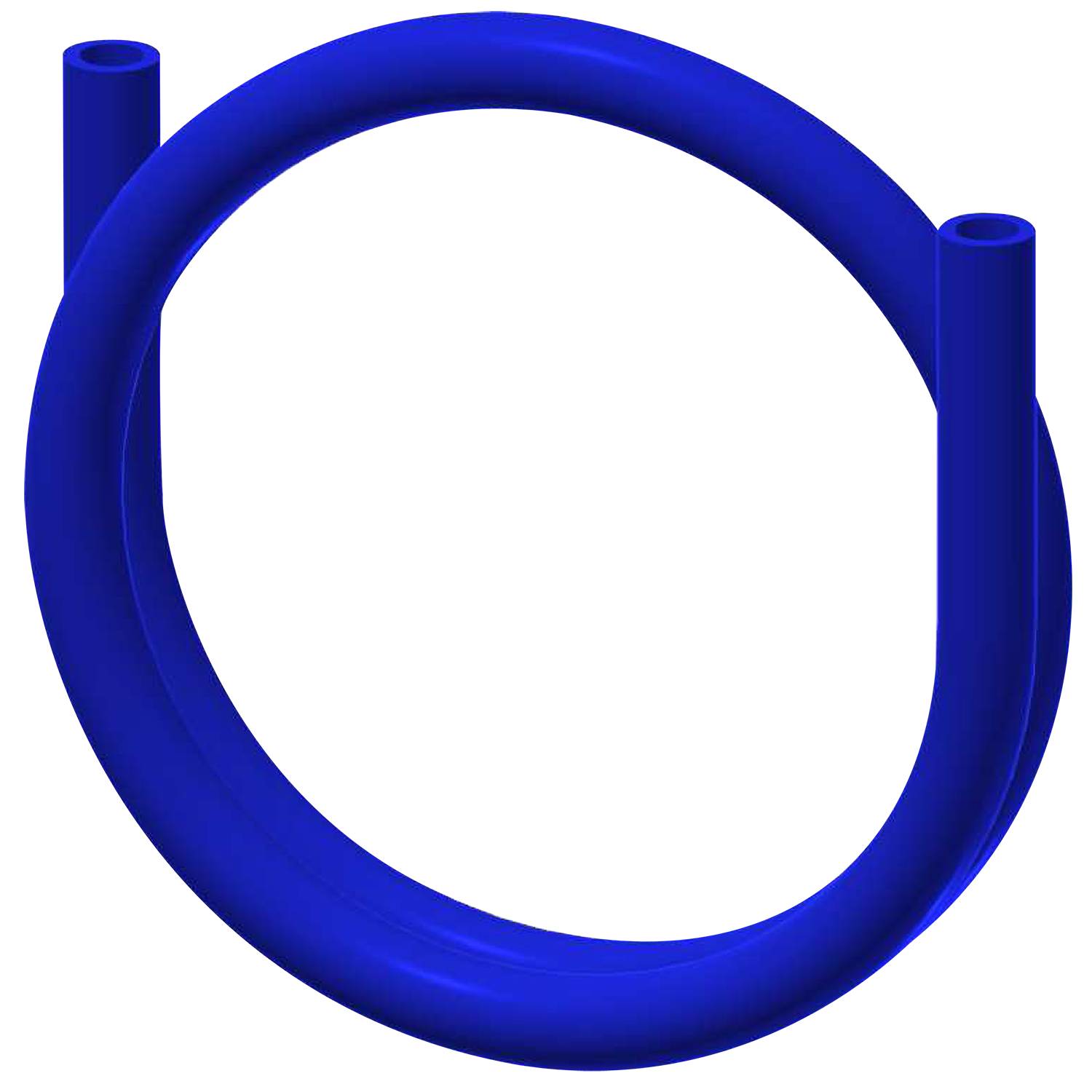 Ein blauer Torus mit zwei vertikalen, rohrartigen Erweiterungen an gegenüberliegenden Seiten, vor einem schwarzen Hintergrund.